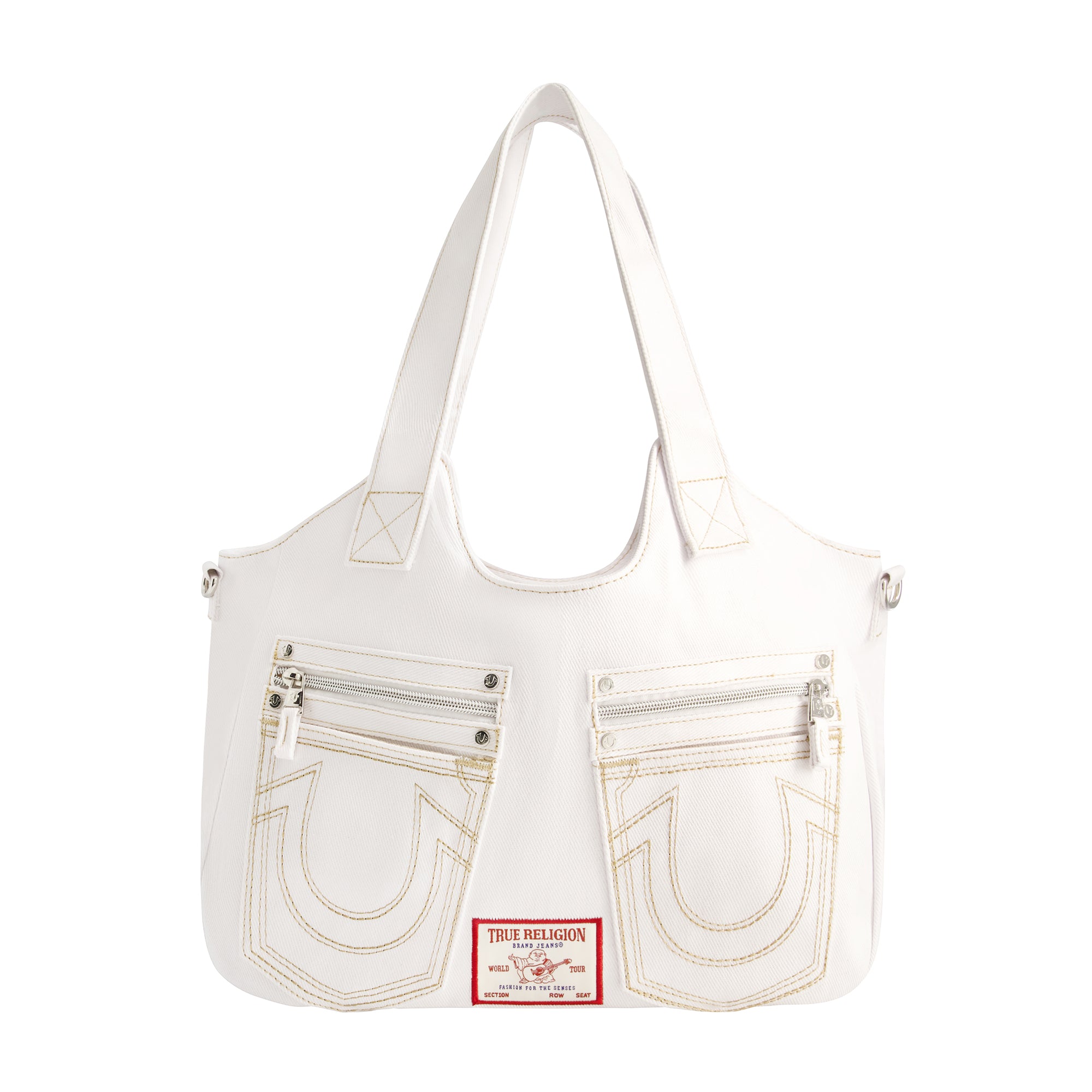 True Religion horseshoe stitch white satchel