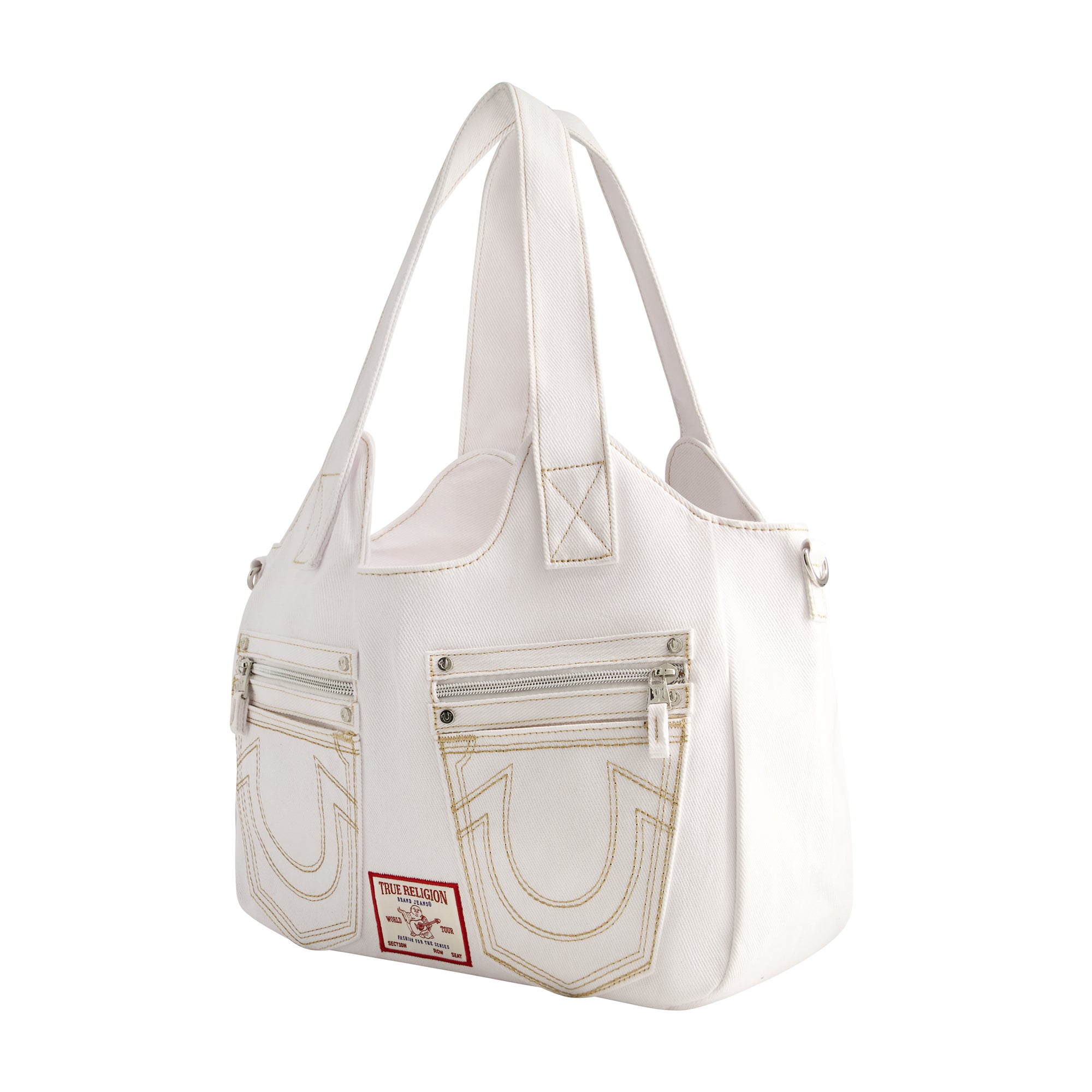 True Religion horseshoe stitch white satchel