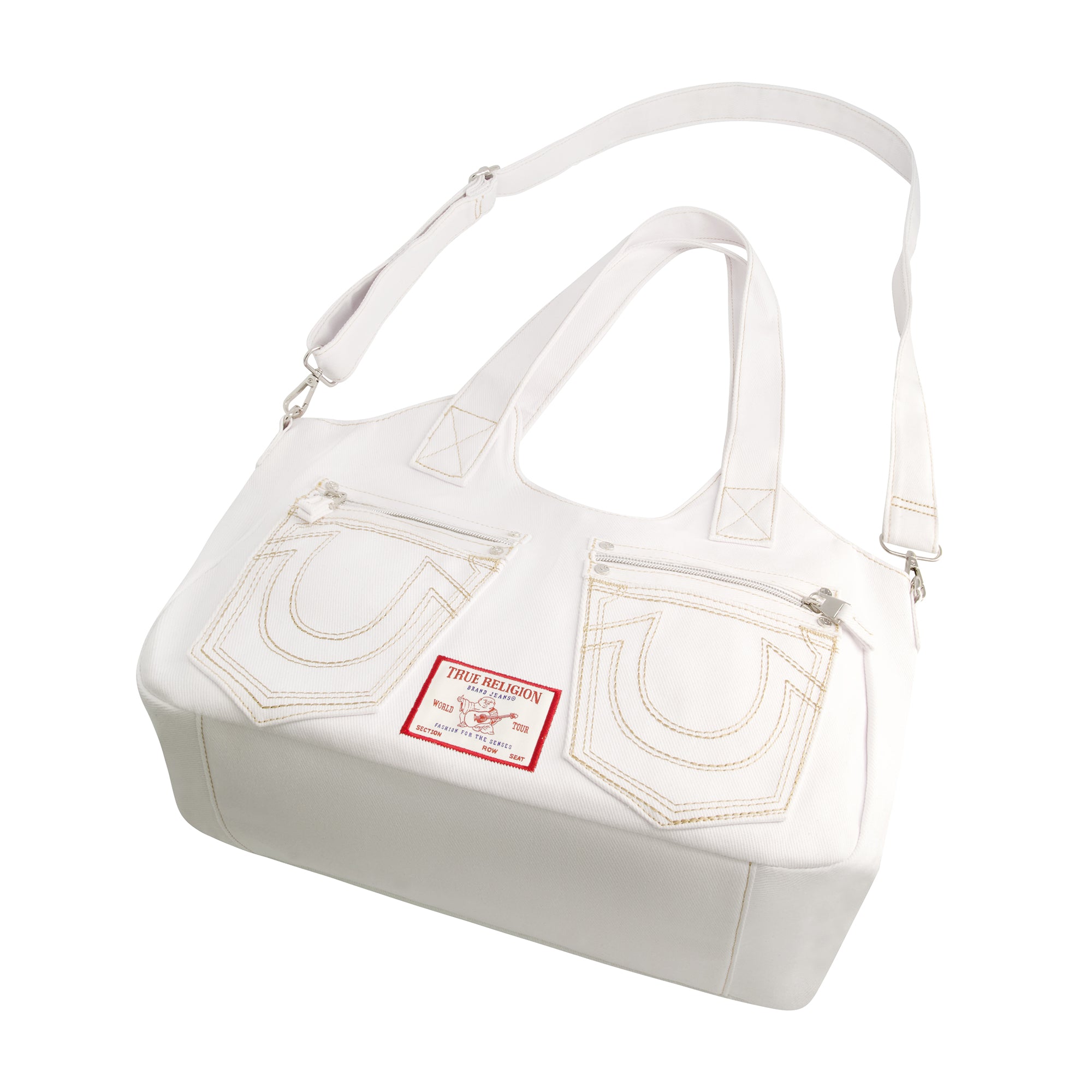 True Religion horseshoe stitch white satchel