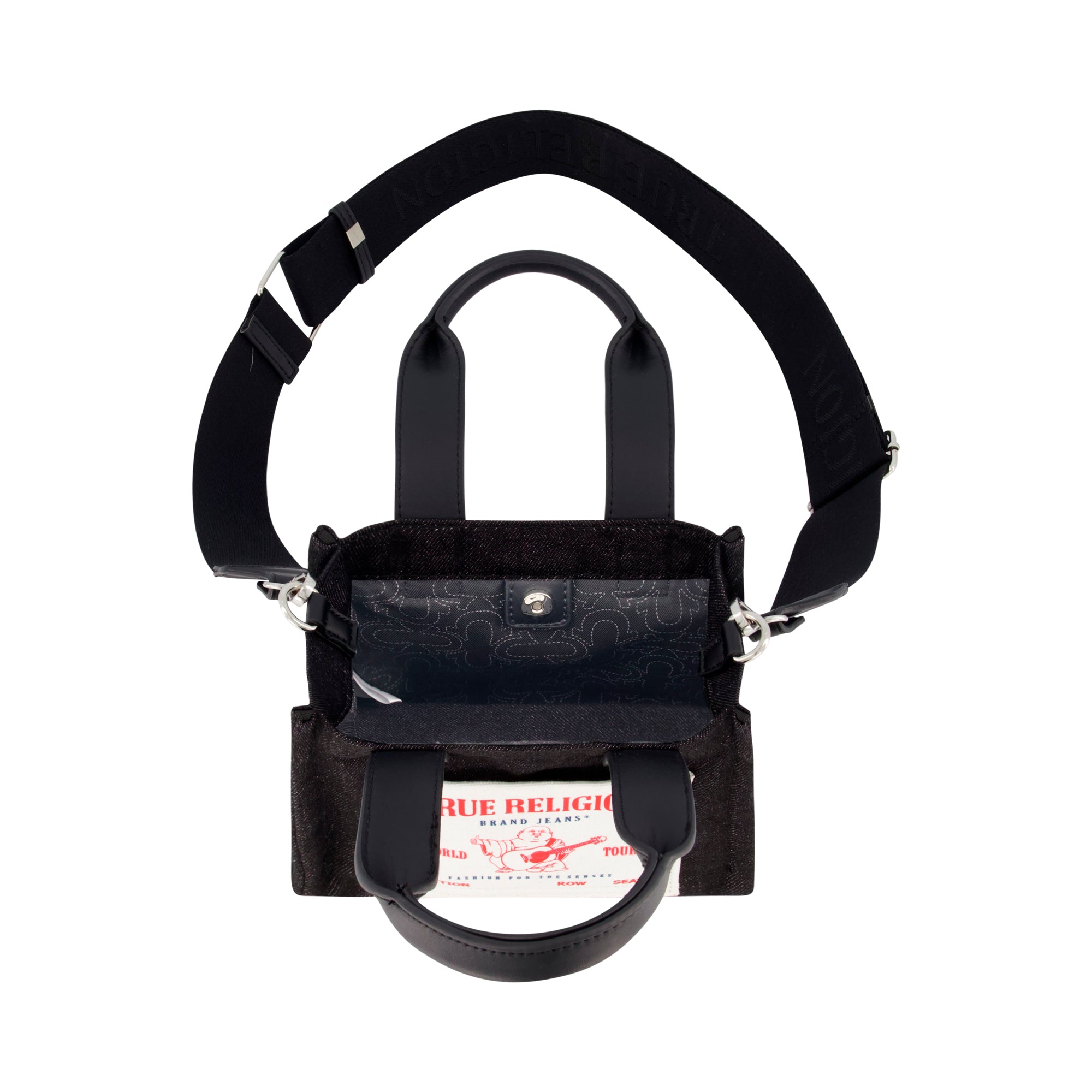 True Religion Mini Black Denim Tote, Black