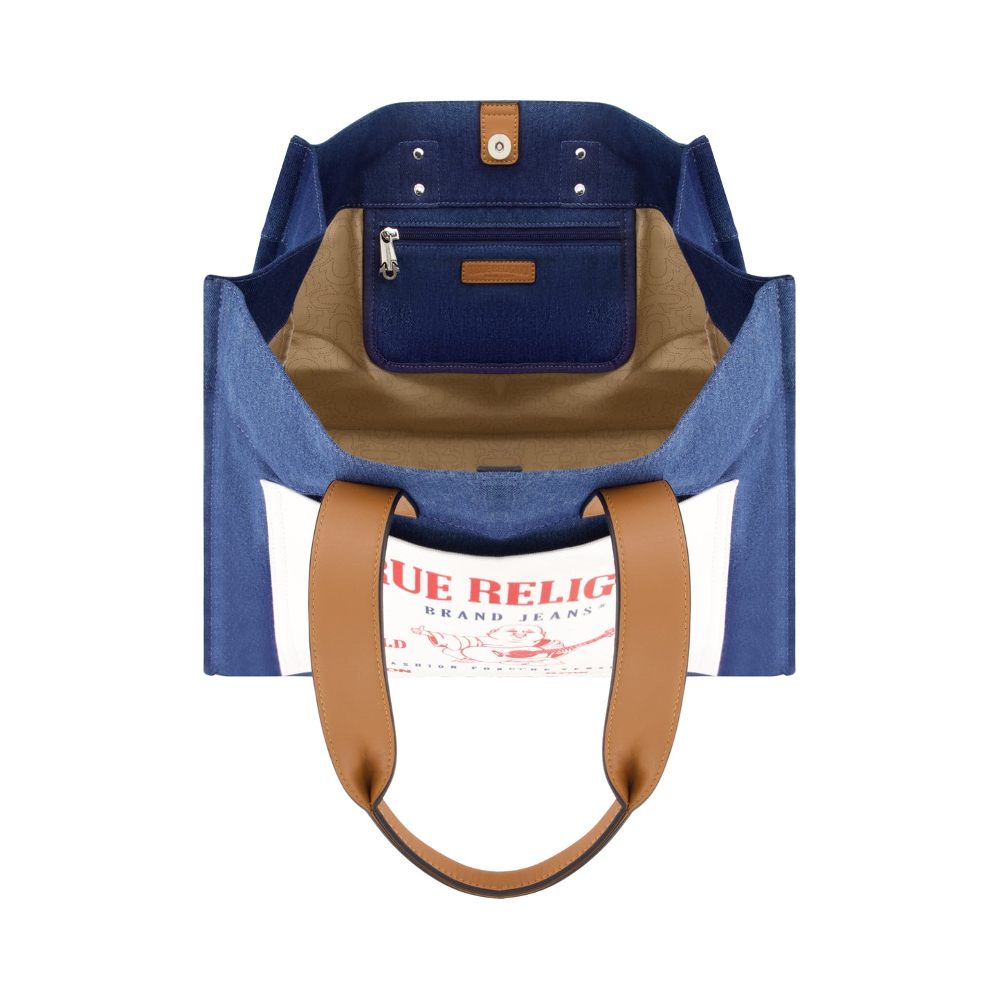 True Religion Large Washed Navy Denim Tote, Navy