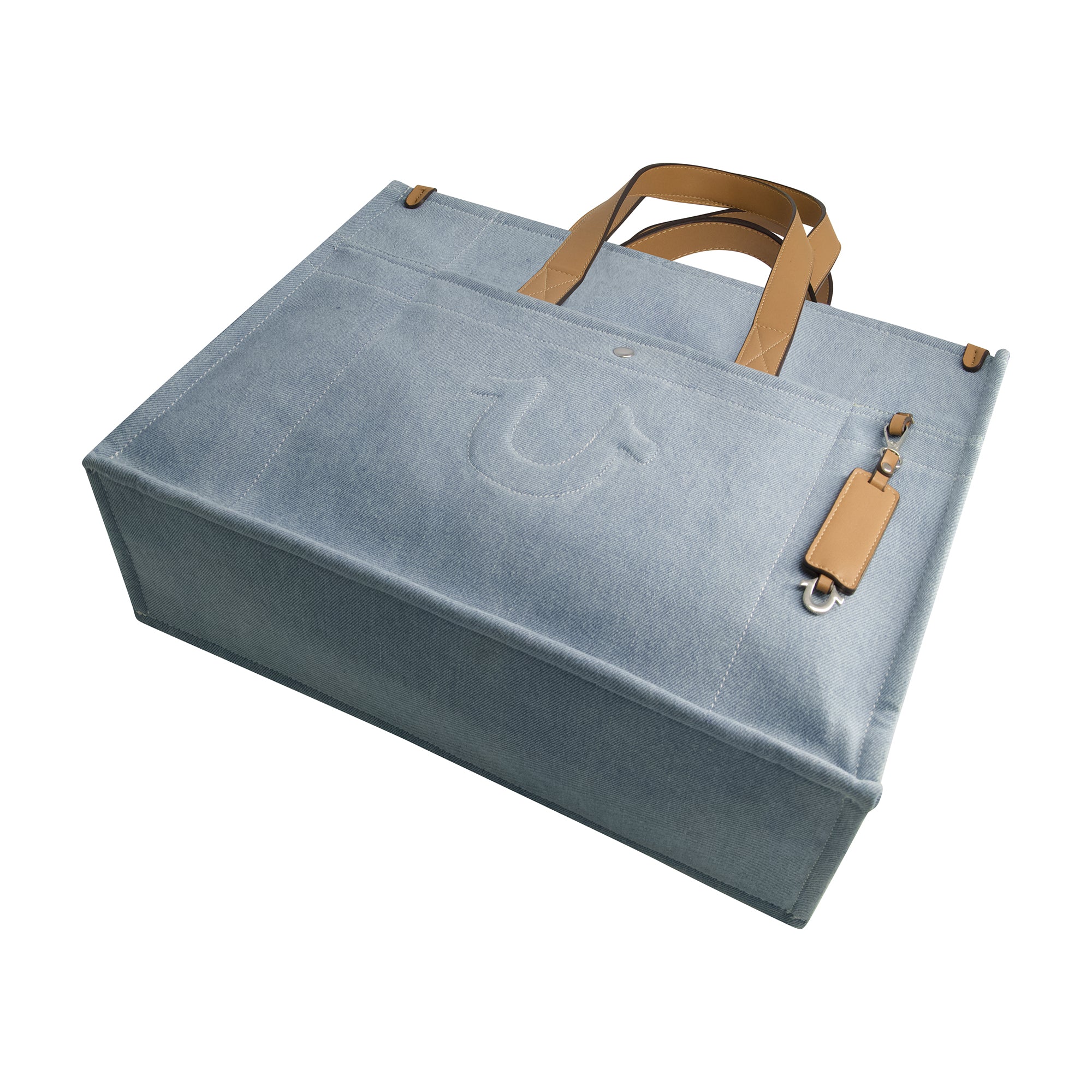 True Religion Stitched Horseshoe Large Tote, Light Blue