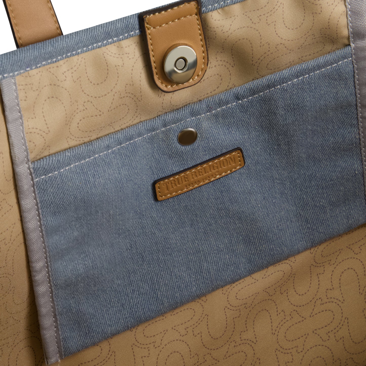 True Religion Stitched Horseshoe Large Tote, Light Blue