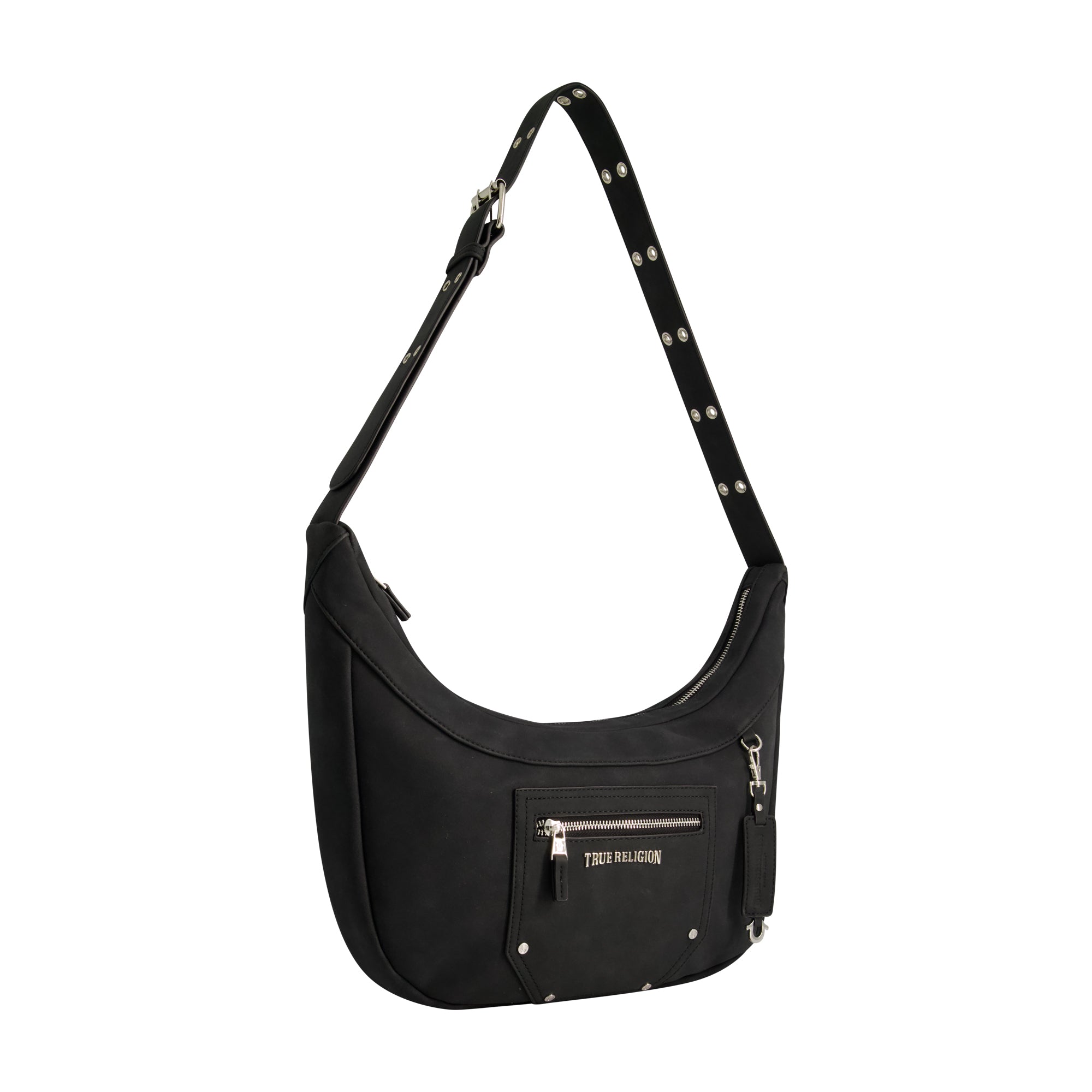 True Religion Suede Zip Top Hobo, Black