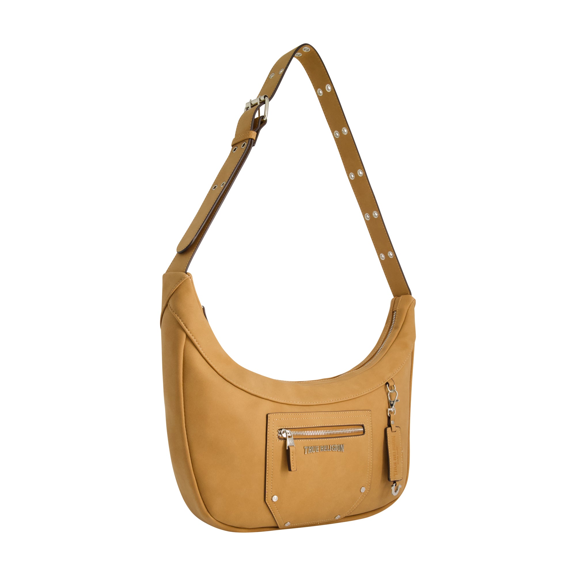 True Religion Suede Zip Top Hobo, Tan