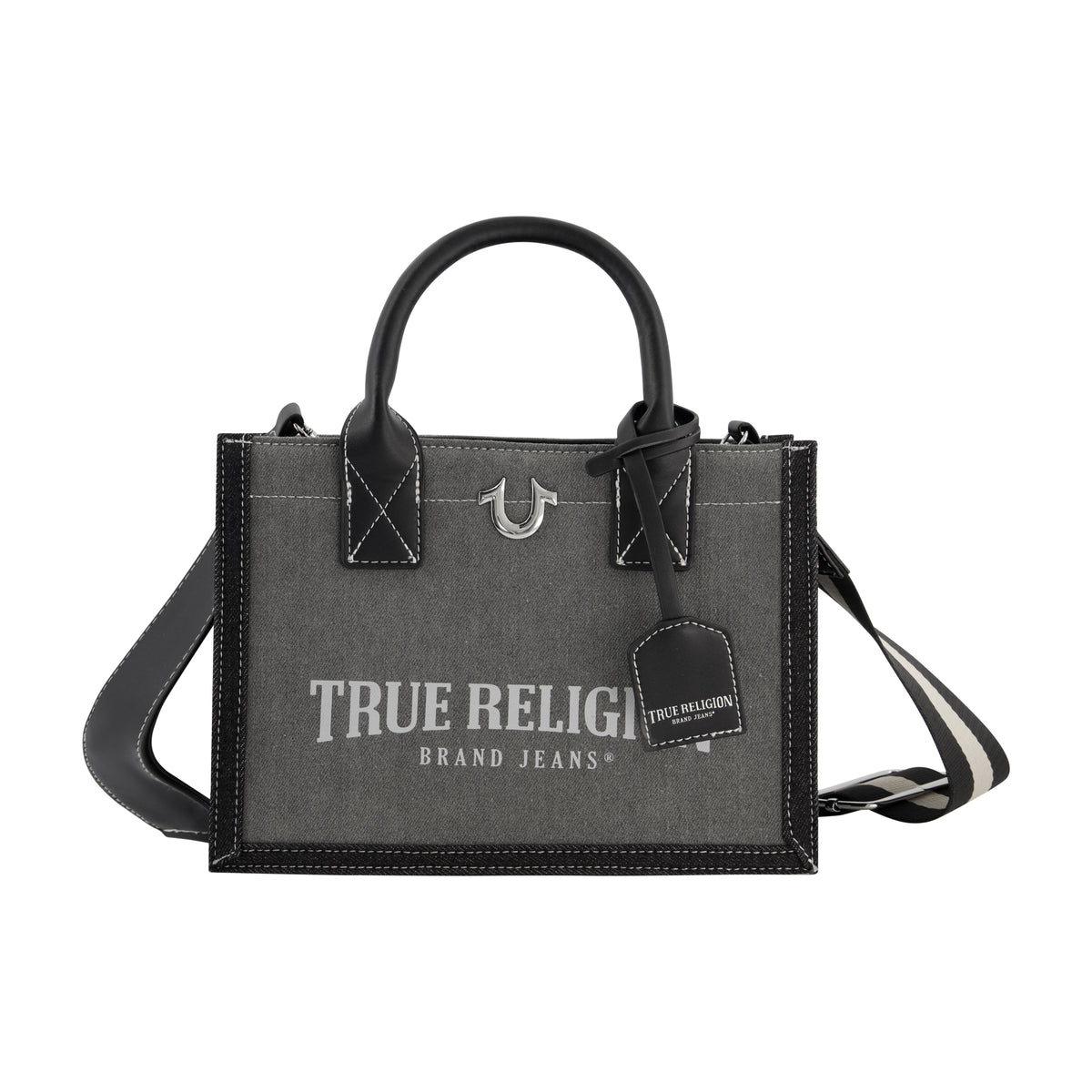 True Religion Modern Edge Denim Tote, Light Grey