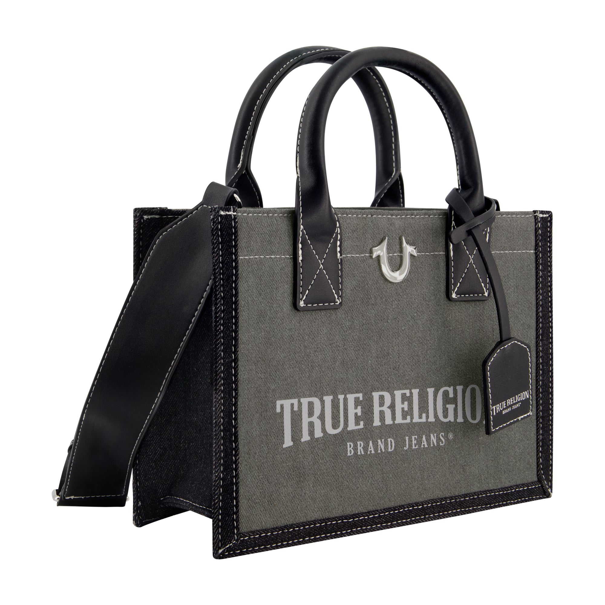 True Religion Modern Edge Denim Tote, Light Grey