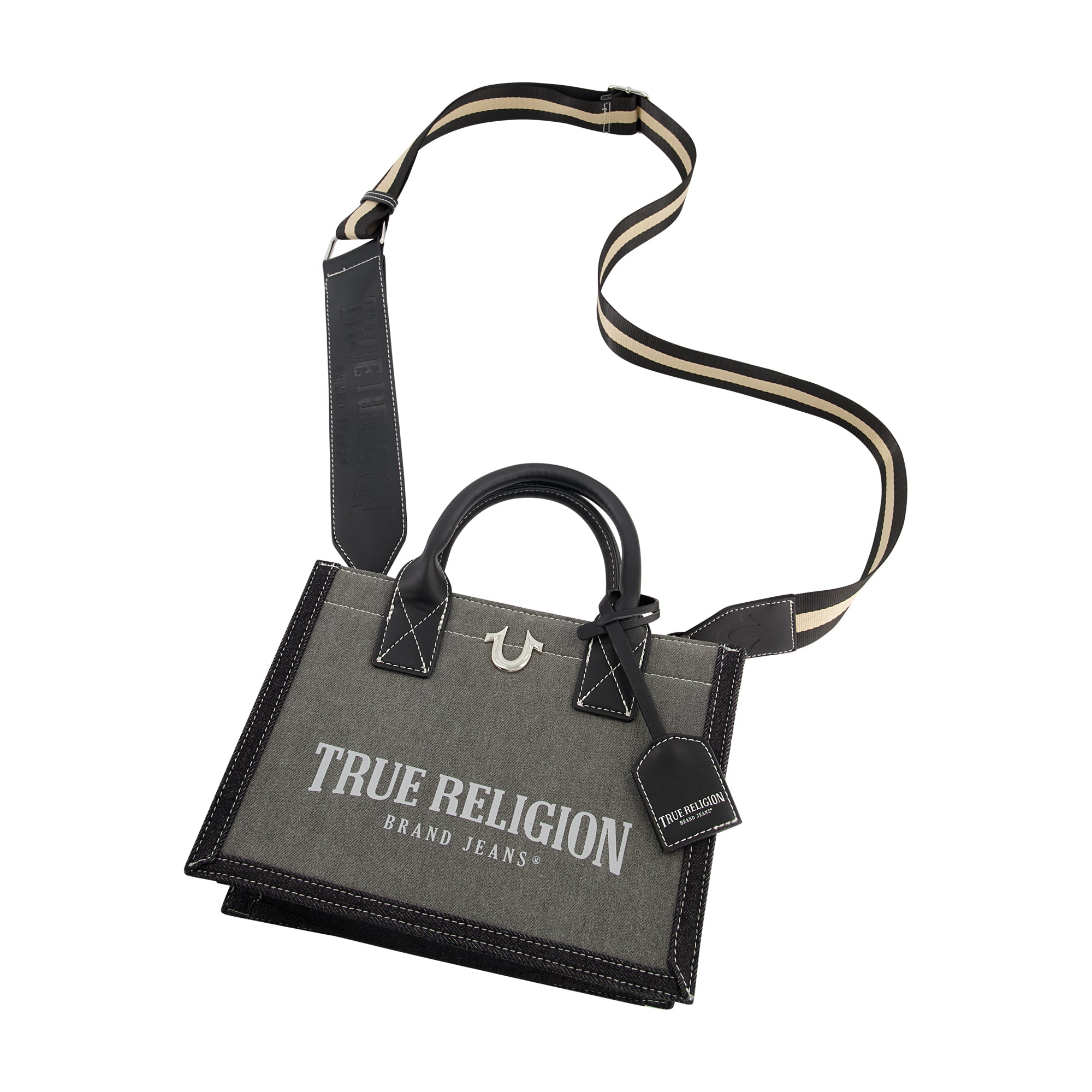 True Religion Modern Edge Denim Tote, Light Grey