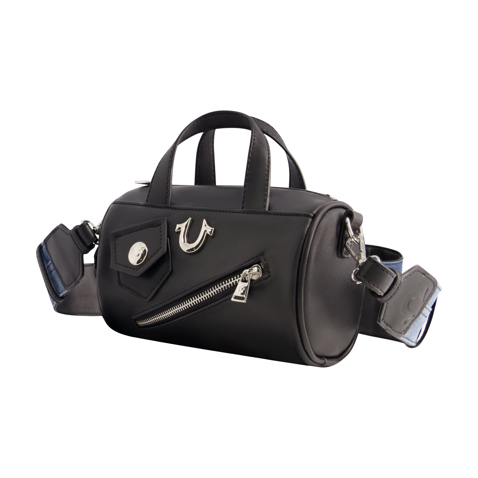 True Religion Zip Top Mini Duffle Handbag, Black