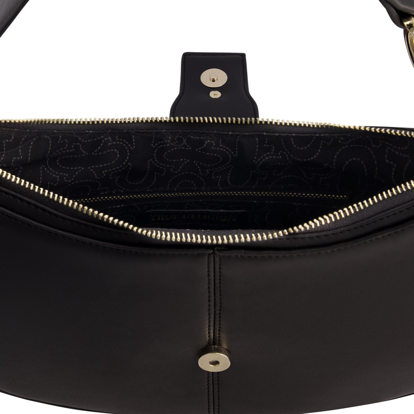 True Religion Horseshoe Strap Crescent Hobo, BLACK