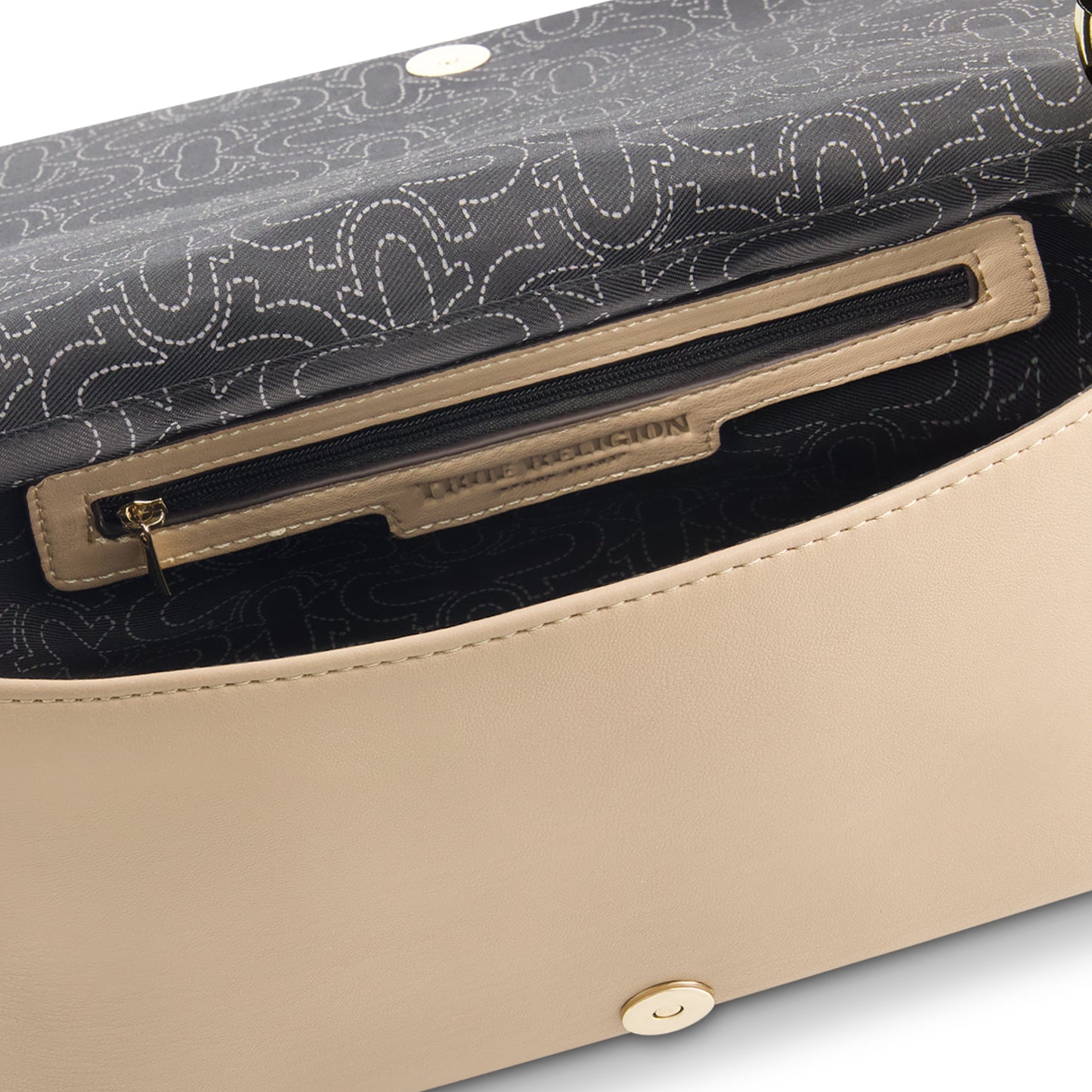 True Religion Quilted Horseshoe Flap Hobo, CAMEL