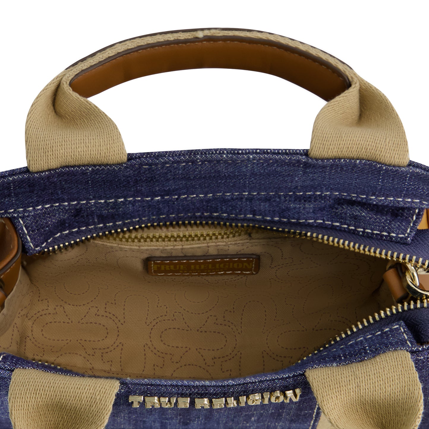 True Religion Licensed Denim Mini Box Tote with Adjustable Strap, DARK DENIM