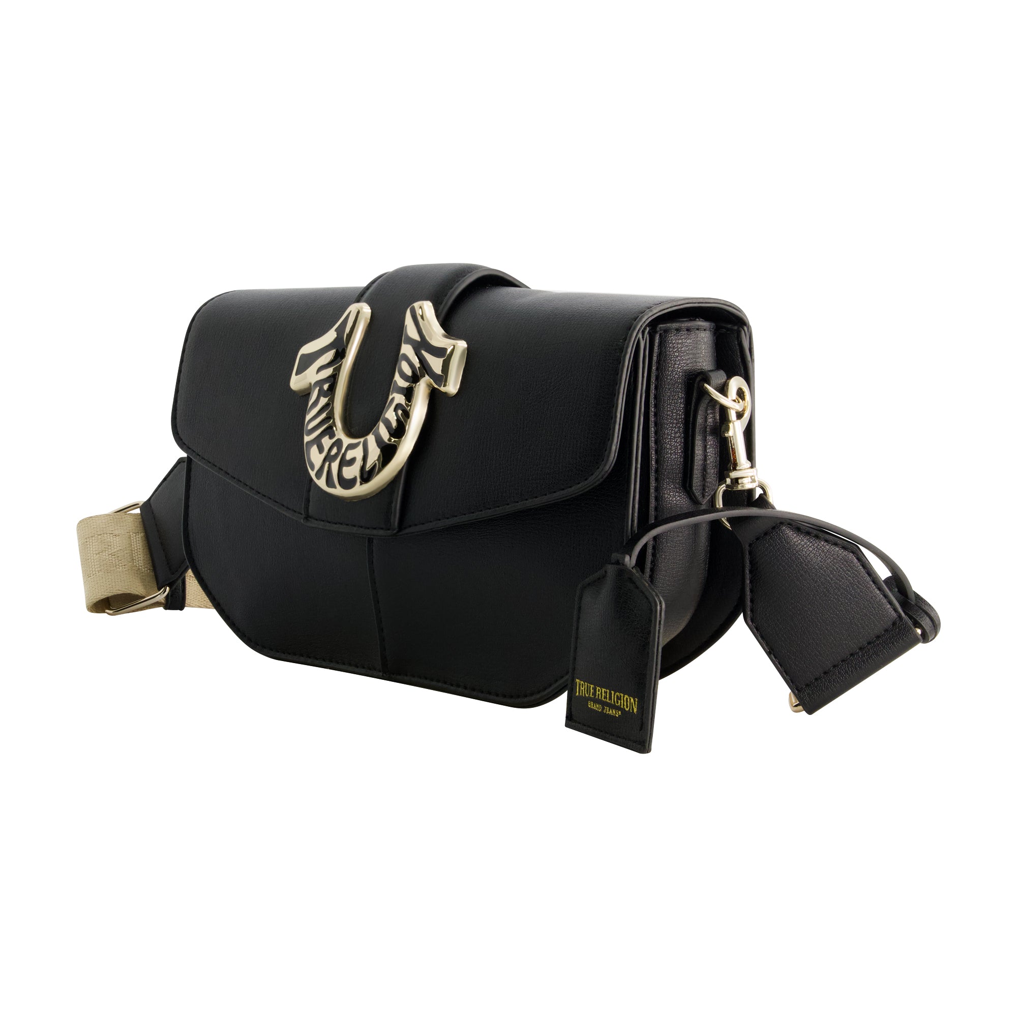 True Religion Shoulder Bag with Signature Logo Accent, BLACK