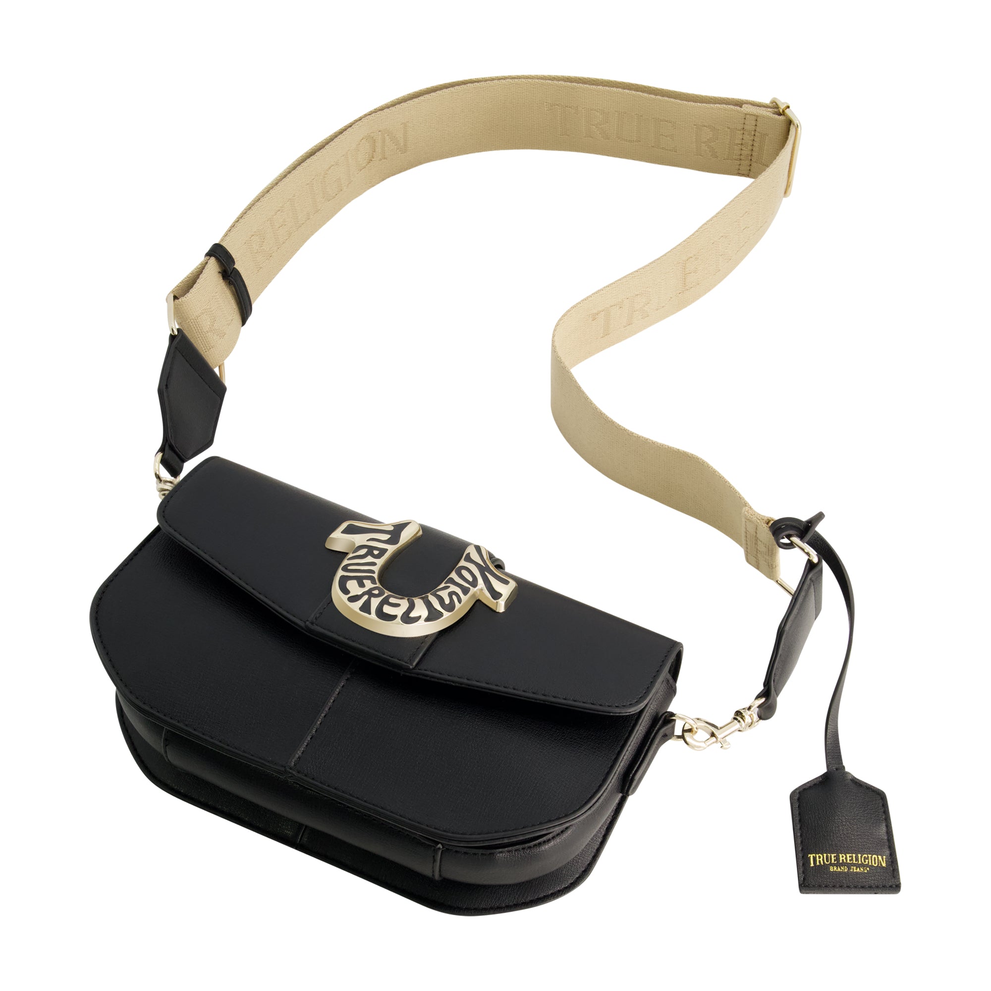 True Religion Shoulder Bag with Signature Logo Accent, BLACK