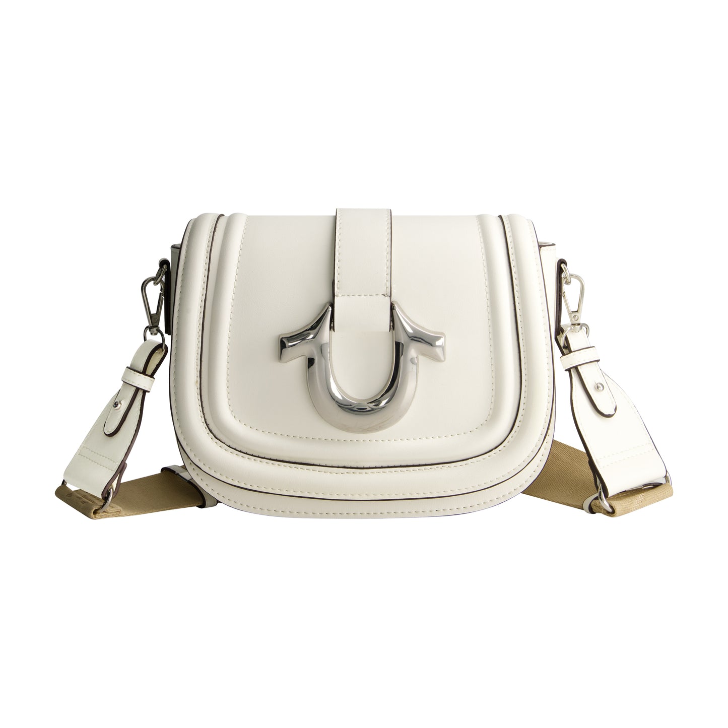 True Religion Saddle Bag with Gold Hardware, WHITE