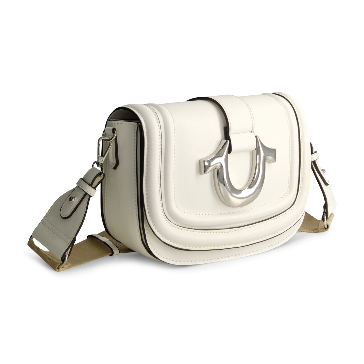 True Religion Saddle Bag with Gold Hardware, WHITE