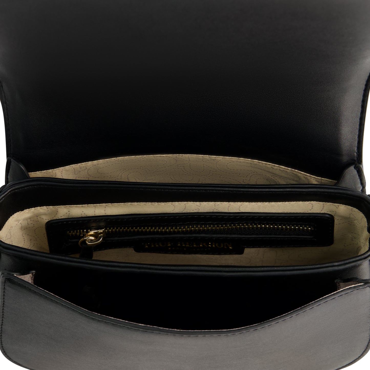 True Religion Saddle Bag with Gold Hardware, BLACK