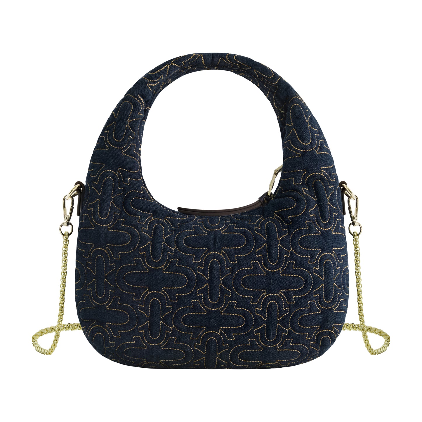 True Religion Women's Quilted Denim Hobo Bag with Gold Detailing, DENIM