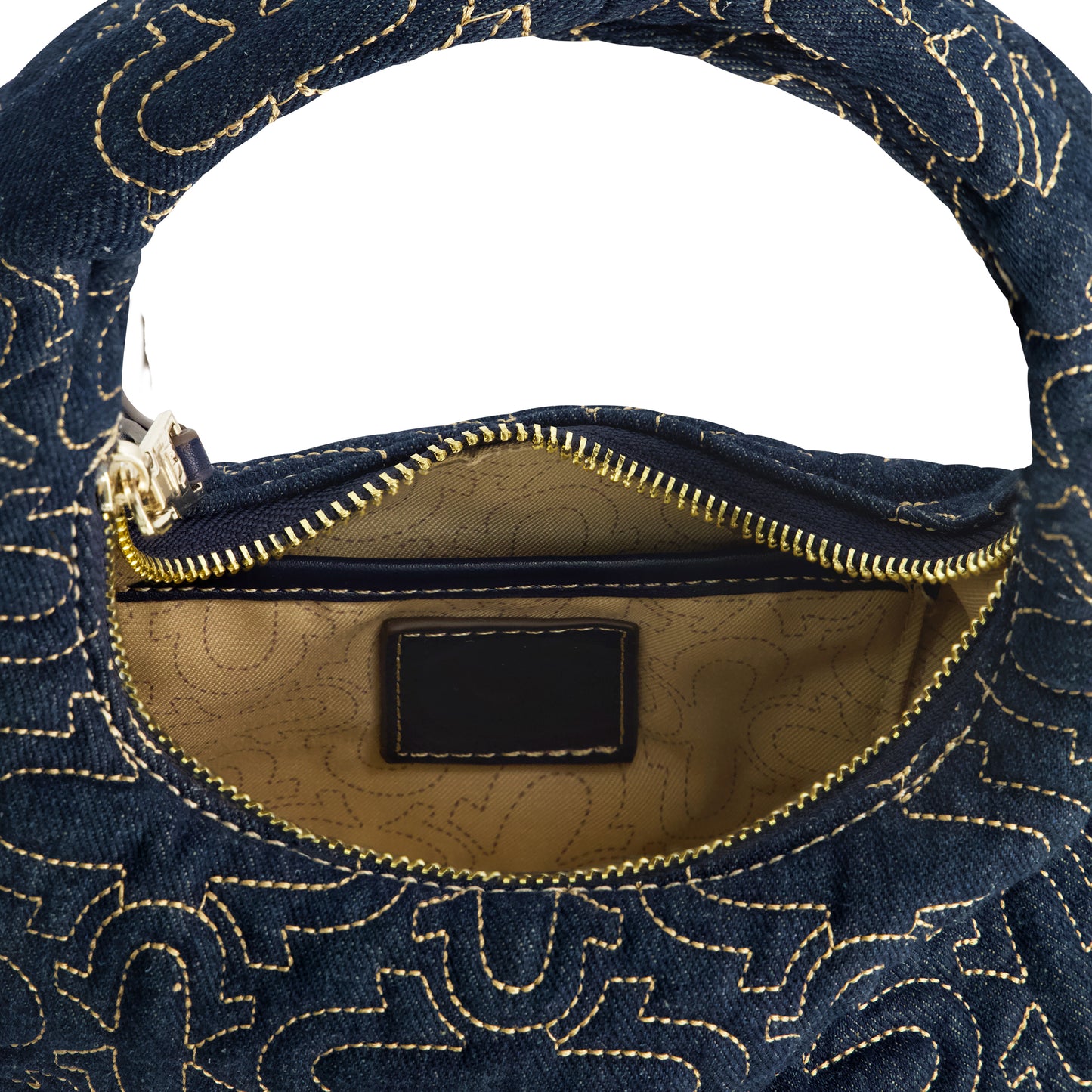 True Religion Women's Quilted Denim Hobo Bag with Gold Detailing, DENIM