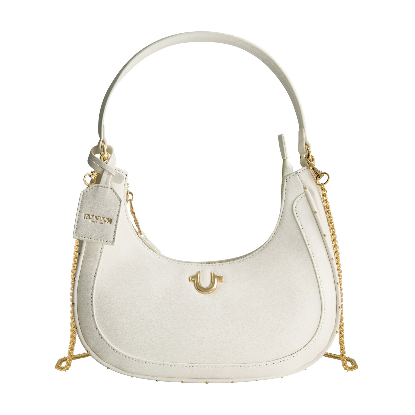 True Religion Zip Top Crescent Hobo Bag, WHITE