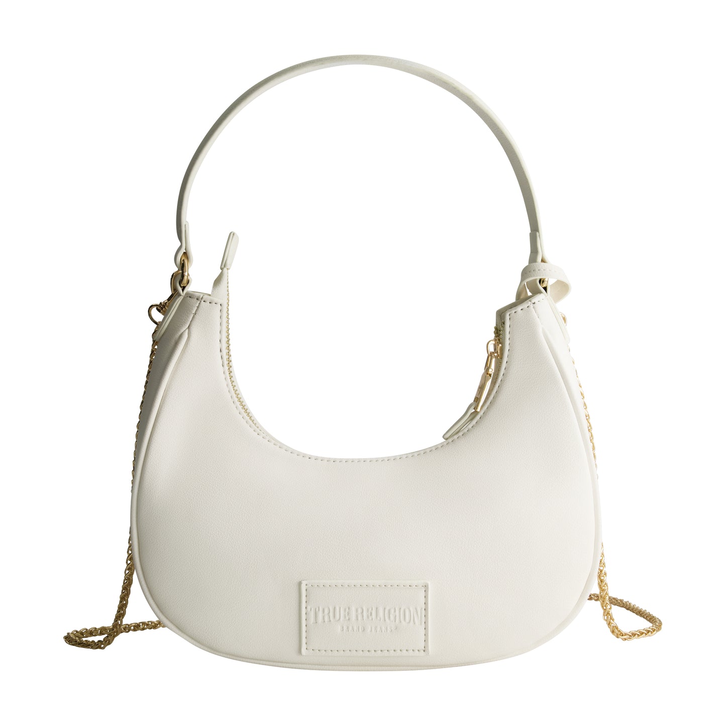 True Religion Zip Top Crescent Hobo Bag, WHITE