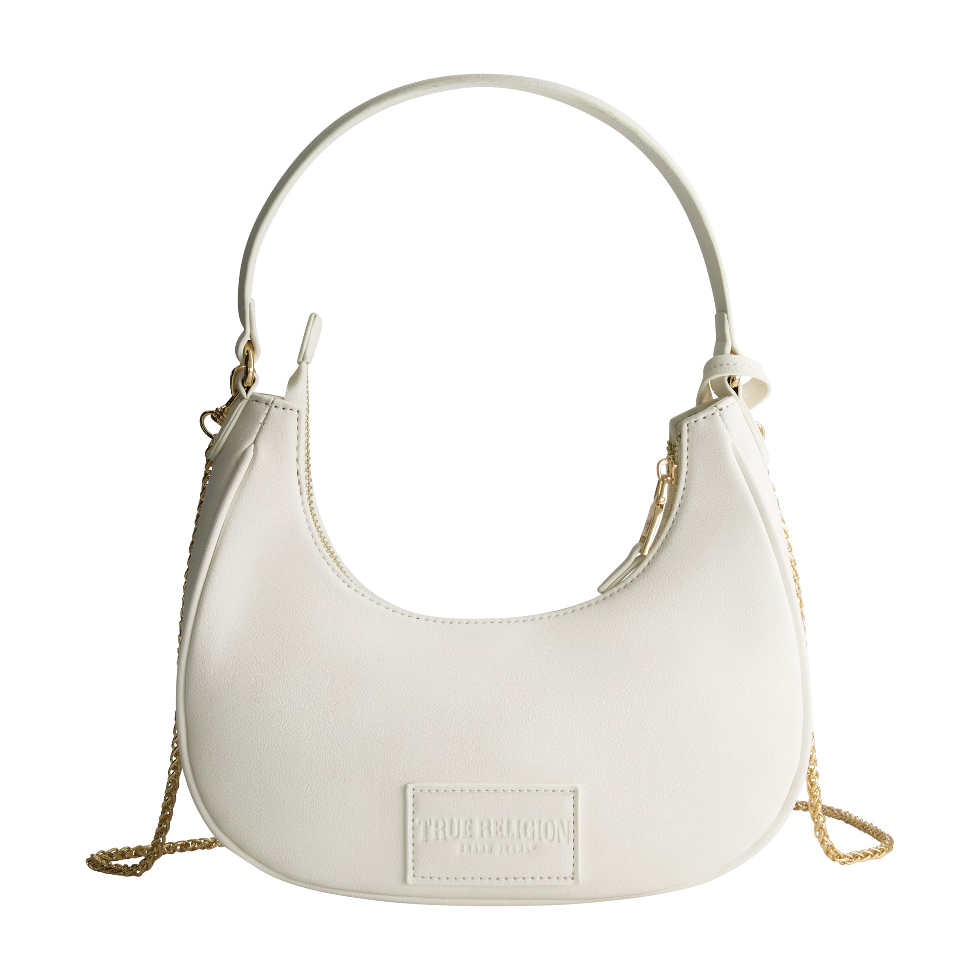 True Religion Zip Top Crescent Hobo Bag, WHITE
