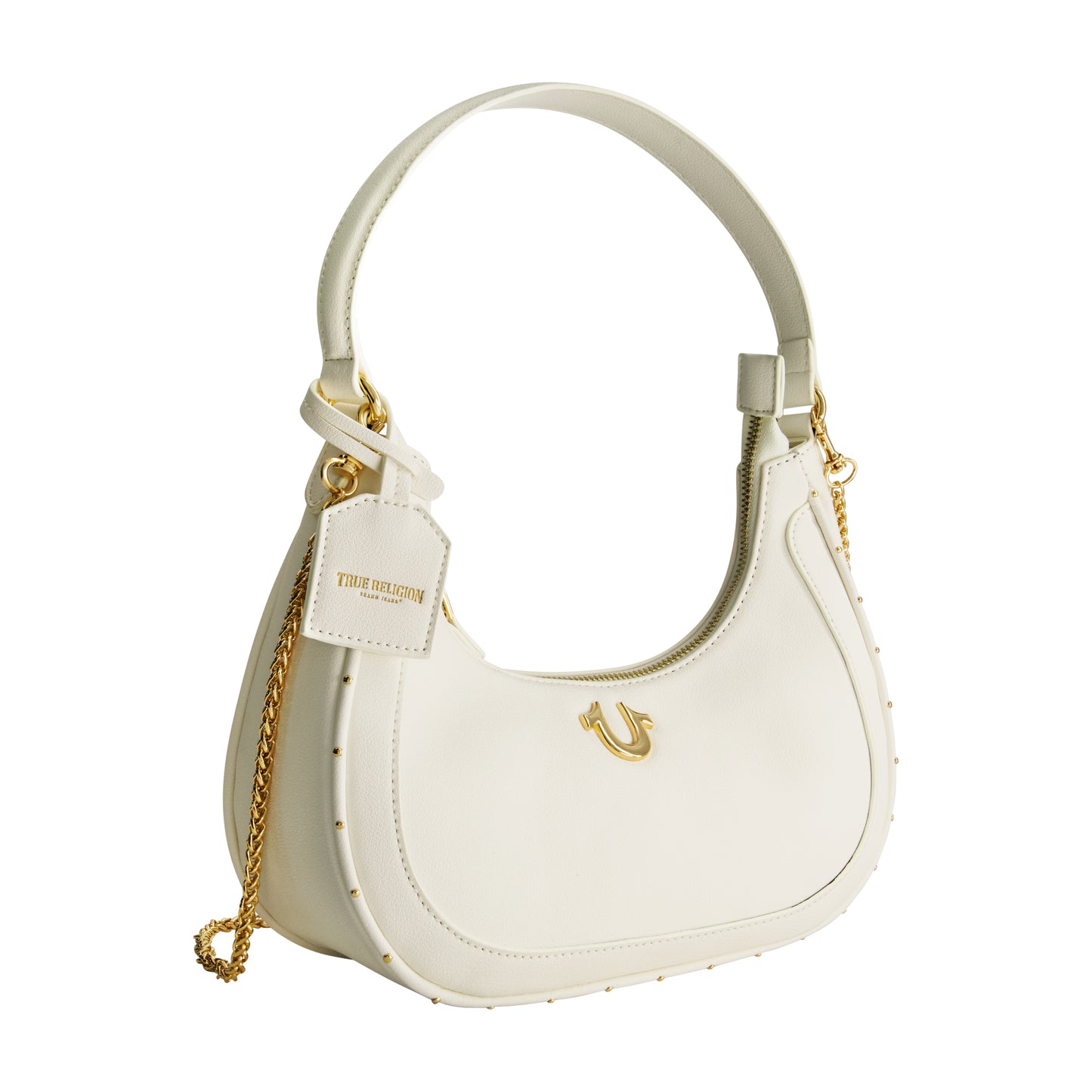 True Religion Zip Top Crescent Hobo Bag, WHITE