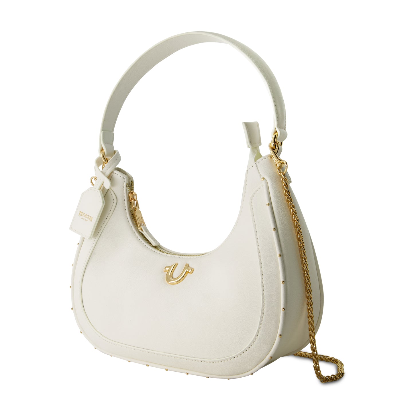 True Religion Zip Top Crescent Hobo Bag, WHITE