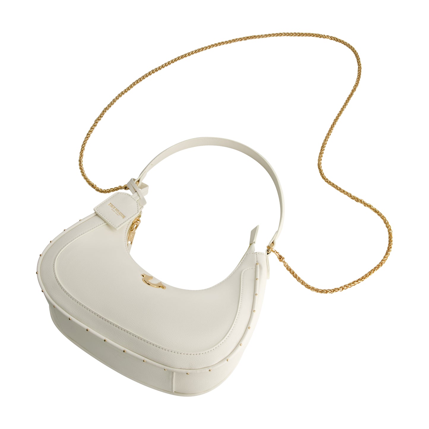 True Religion Zip Top Crescent Hobo Bag, WHITE