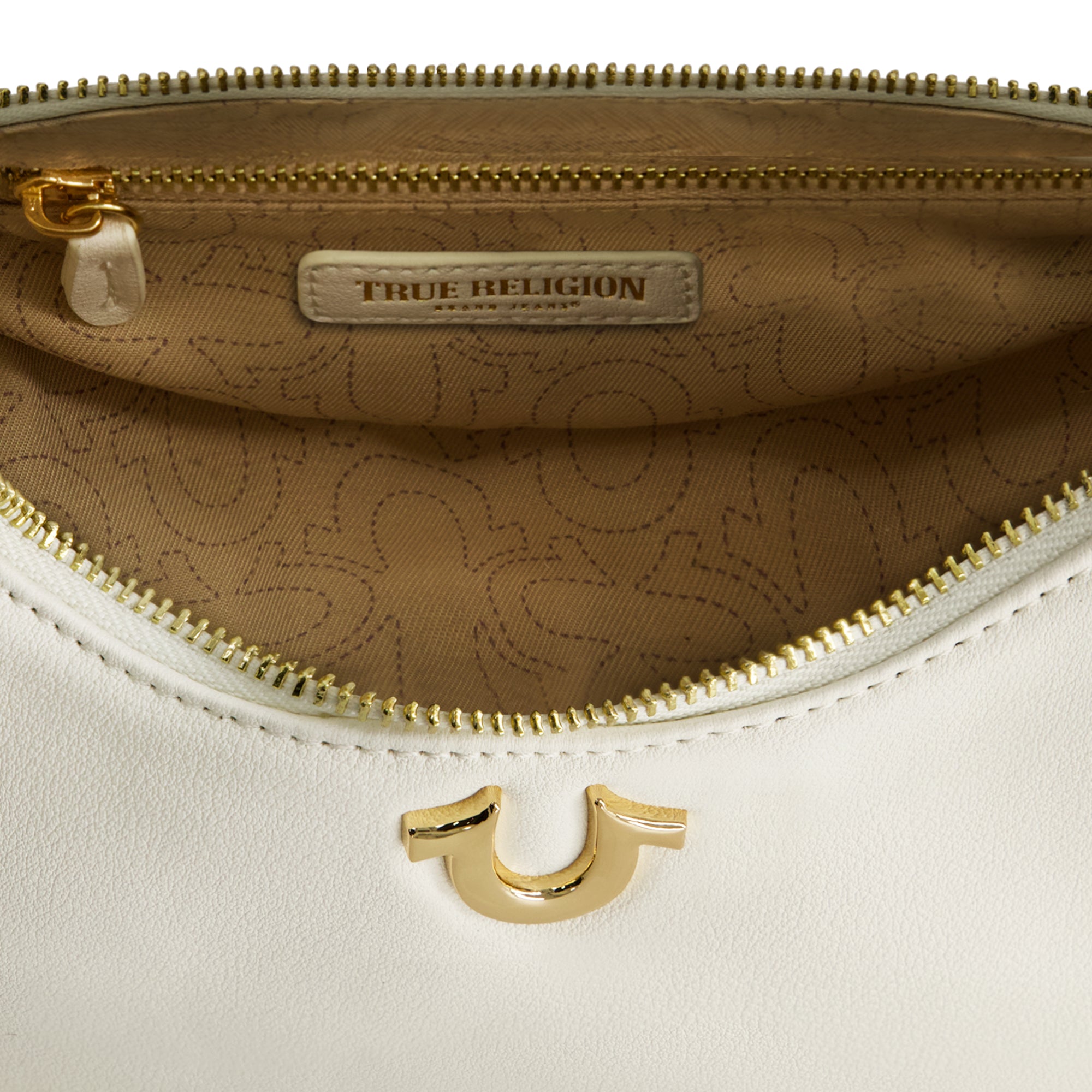 True Religion Zip Top Crescent Hobo Bag, WHITE
