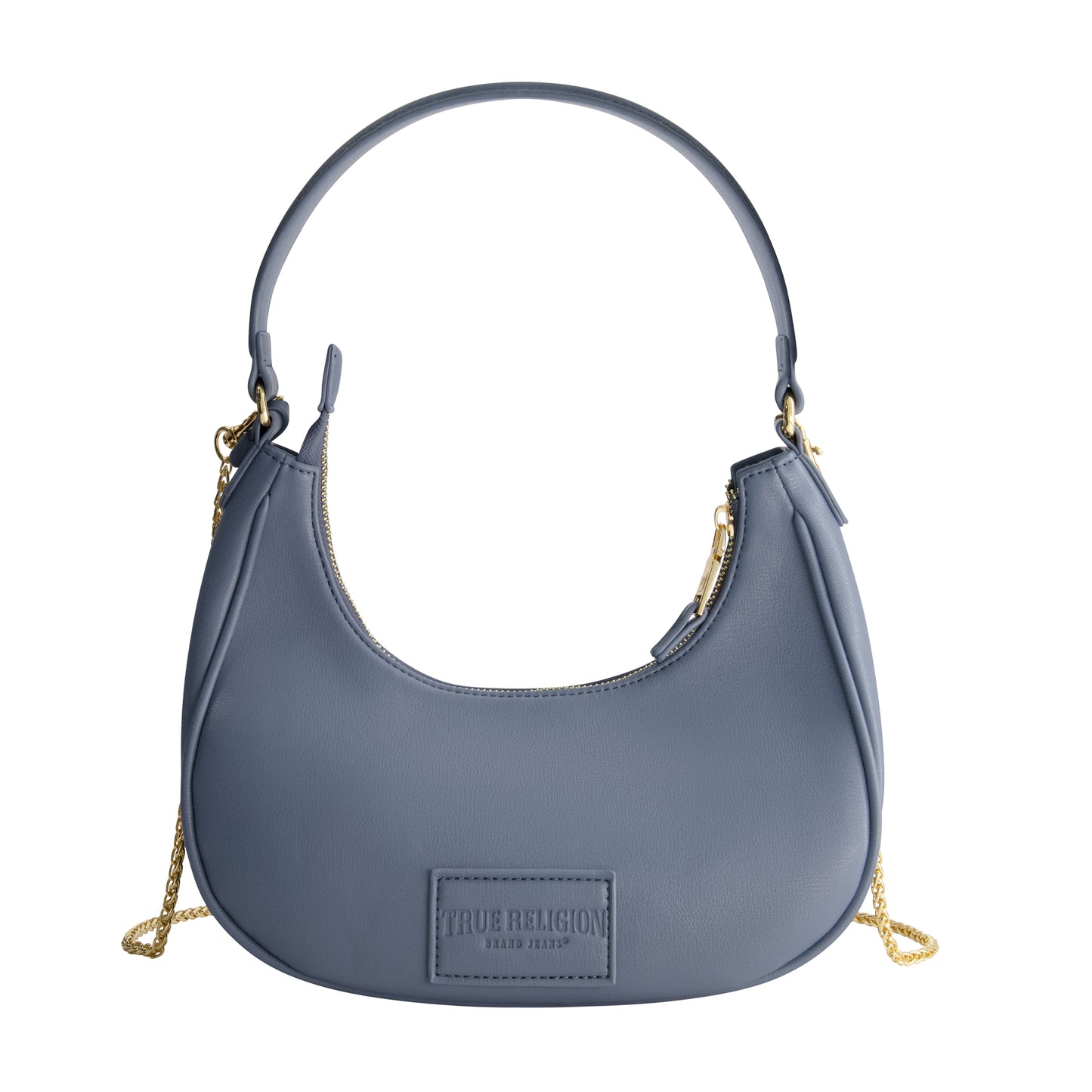 True Religion Zip Top Crescent Hobo Bag, BLUE