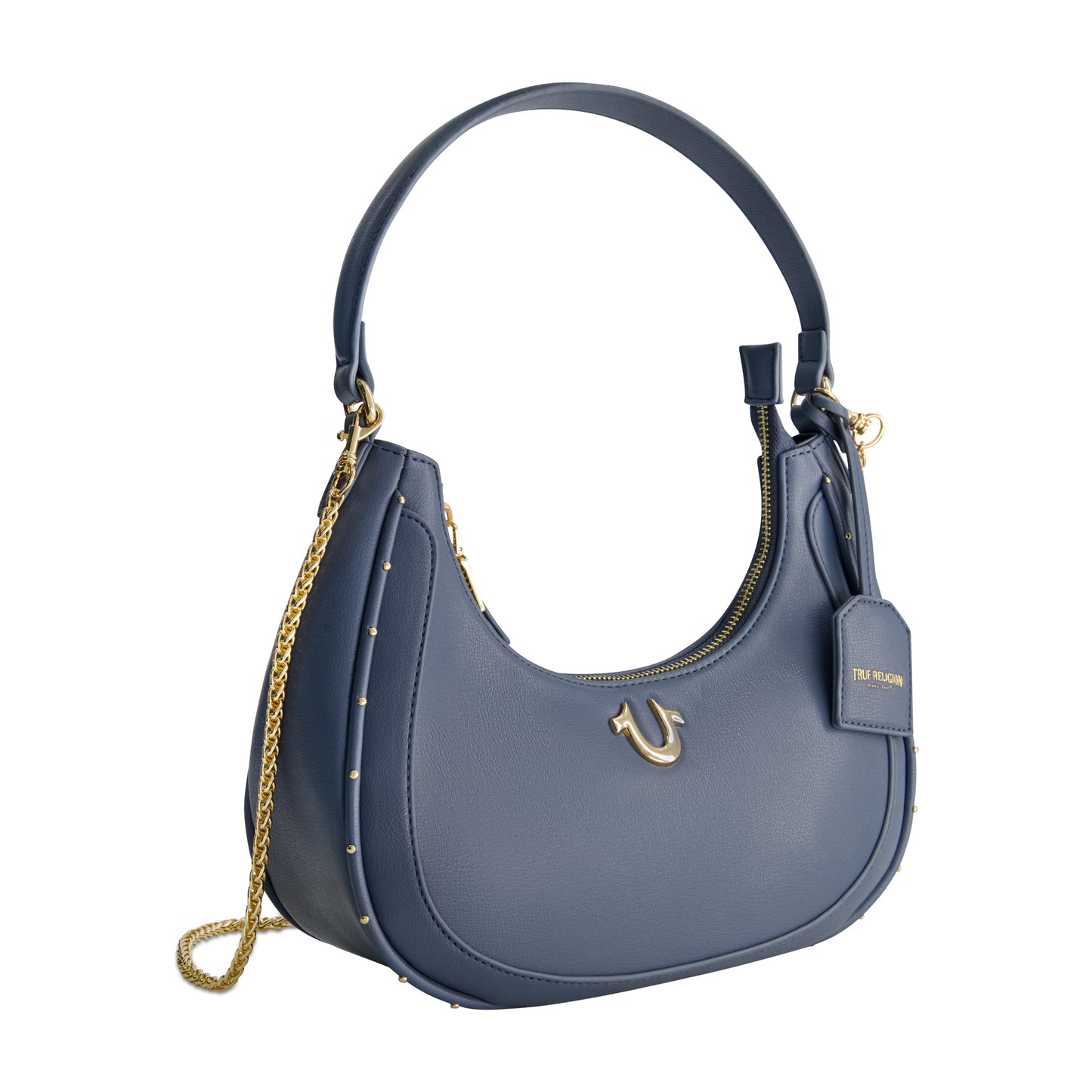 True Religion Zip Top Crescent Hobo Bag, BLUE