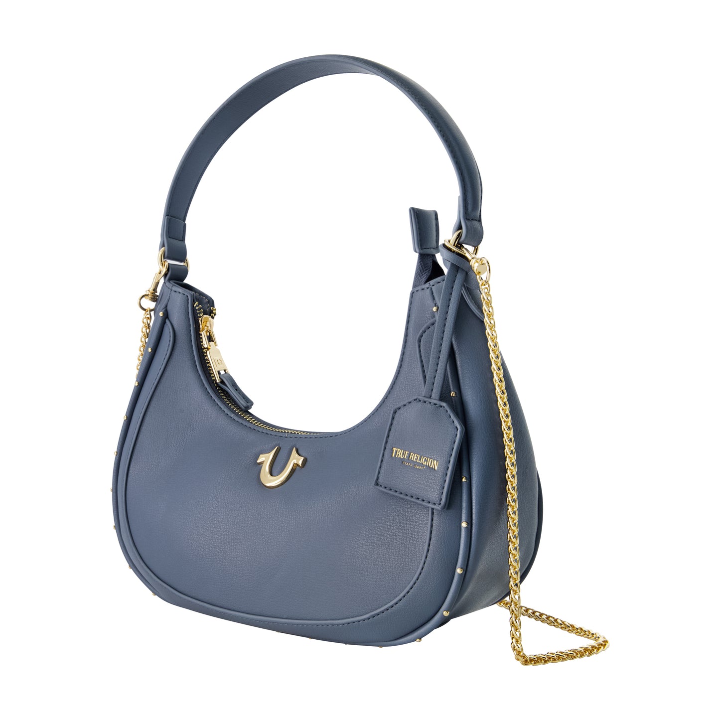 True Religion Zip Top Crescent Hobo Bag, BLUE