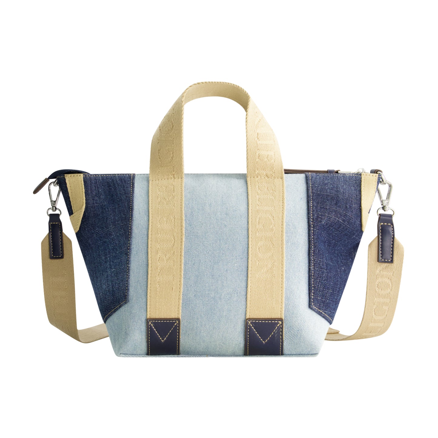 True Religion Licensed Patchwork Denim Tote Bag with Adjustable Strap, DENIM/BLUE