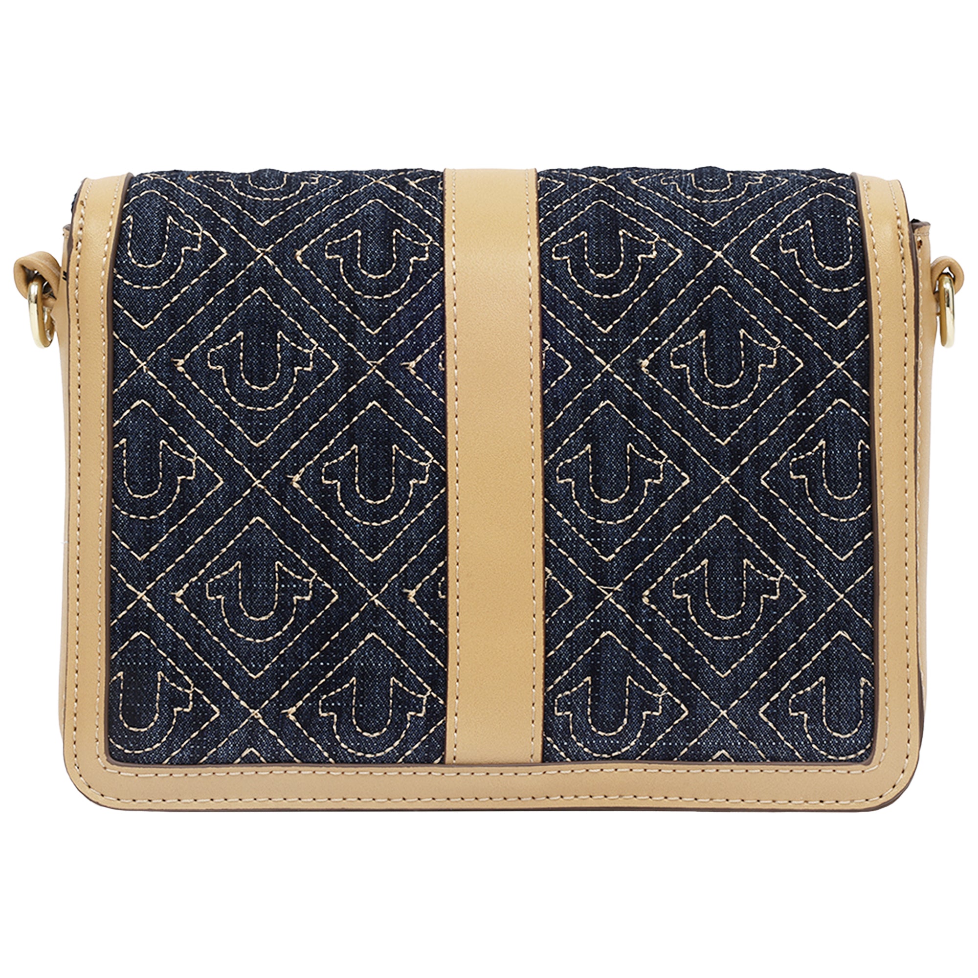 True Religion Logo Lock Modern Flap Denim Crossbody Bag
