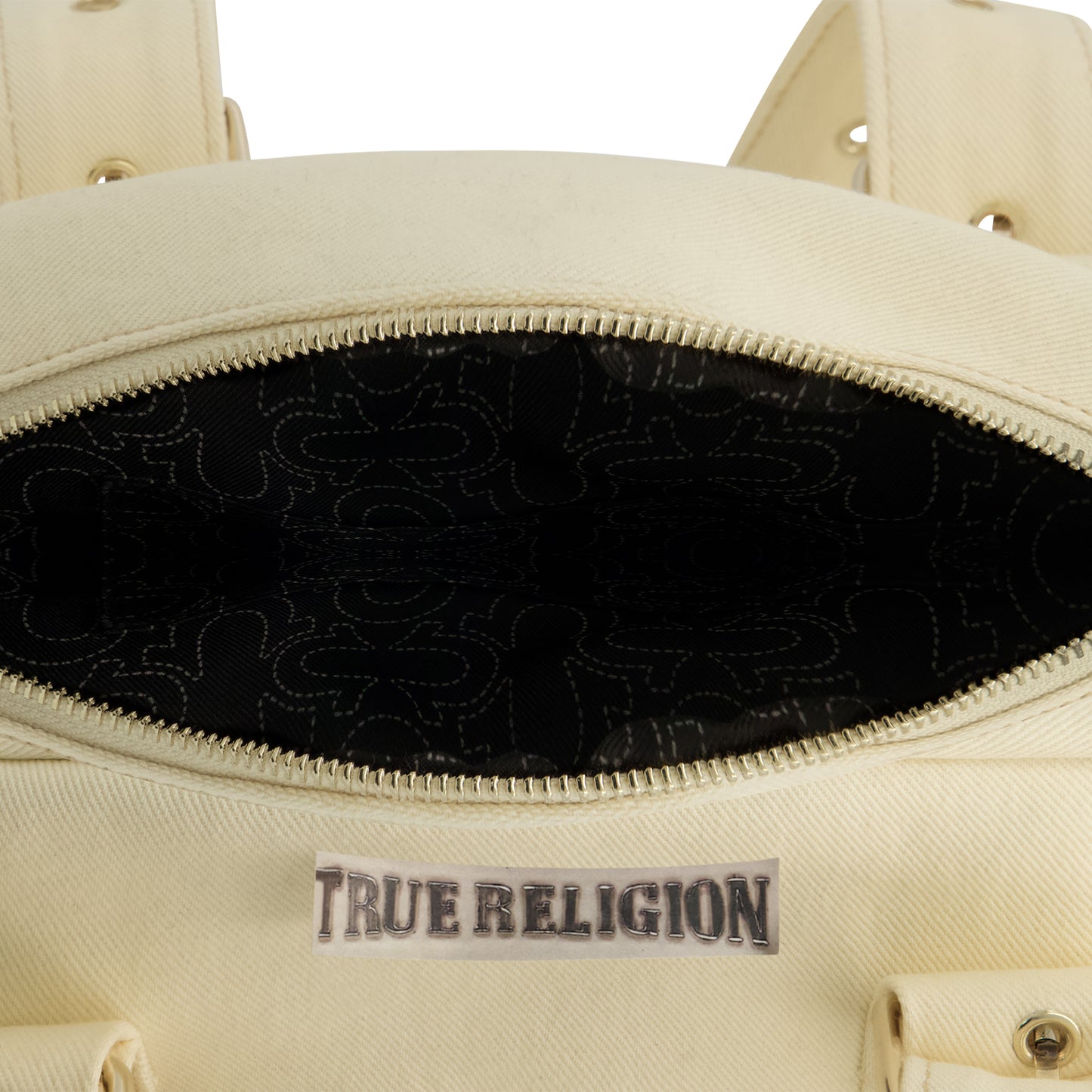 True Religion Multi-Patch Satchel, BEIGE