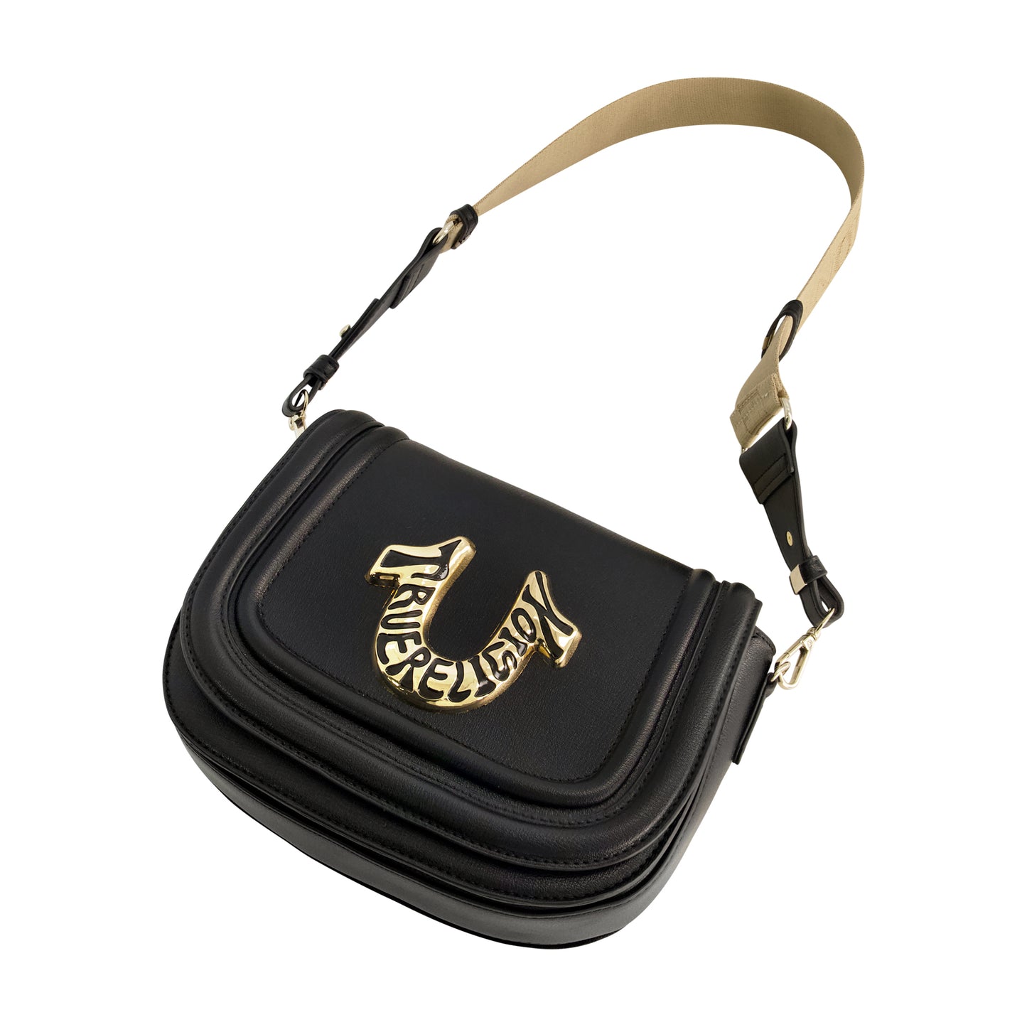 True Religion Women's Crossbody Bag with Branded Logo Detail, BLACK