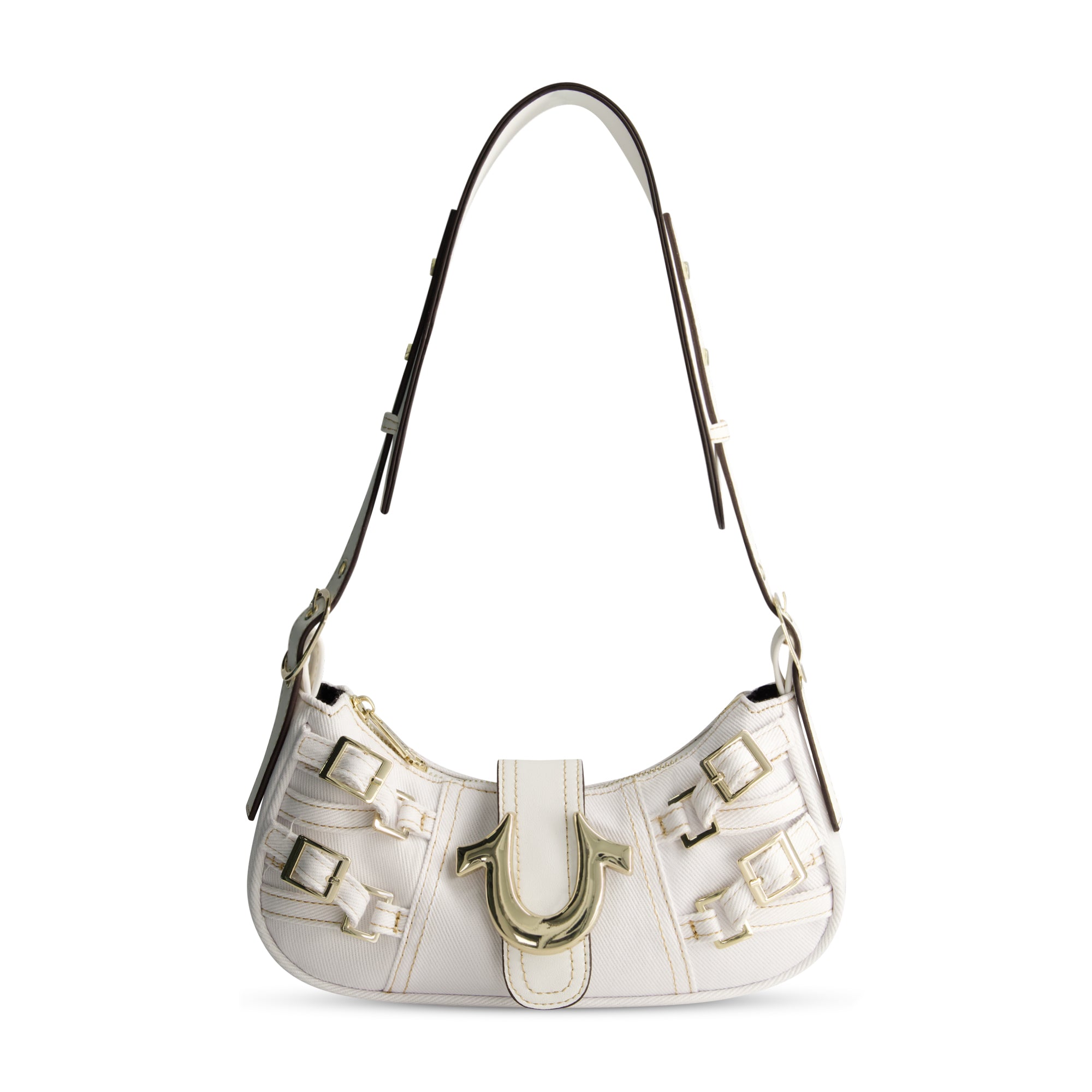 True Religion Multi-Strap Denim Shoulder Bag, WHITE