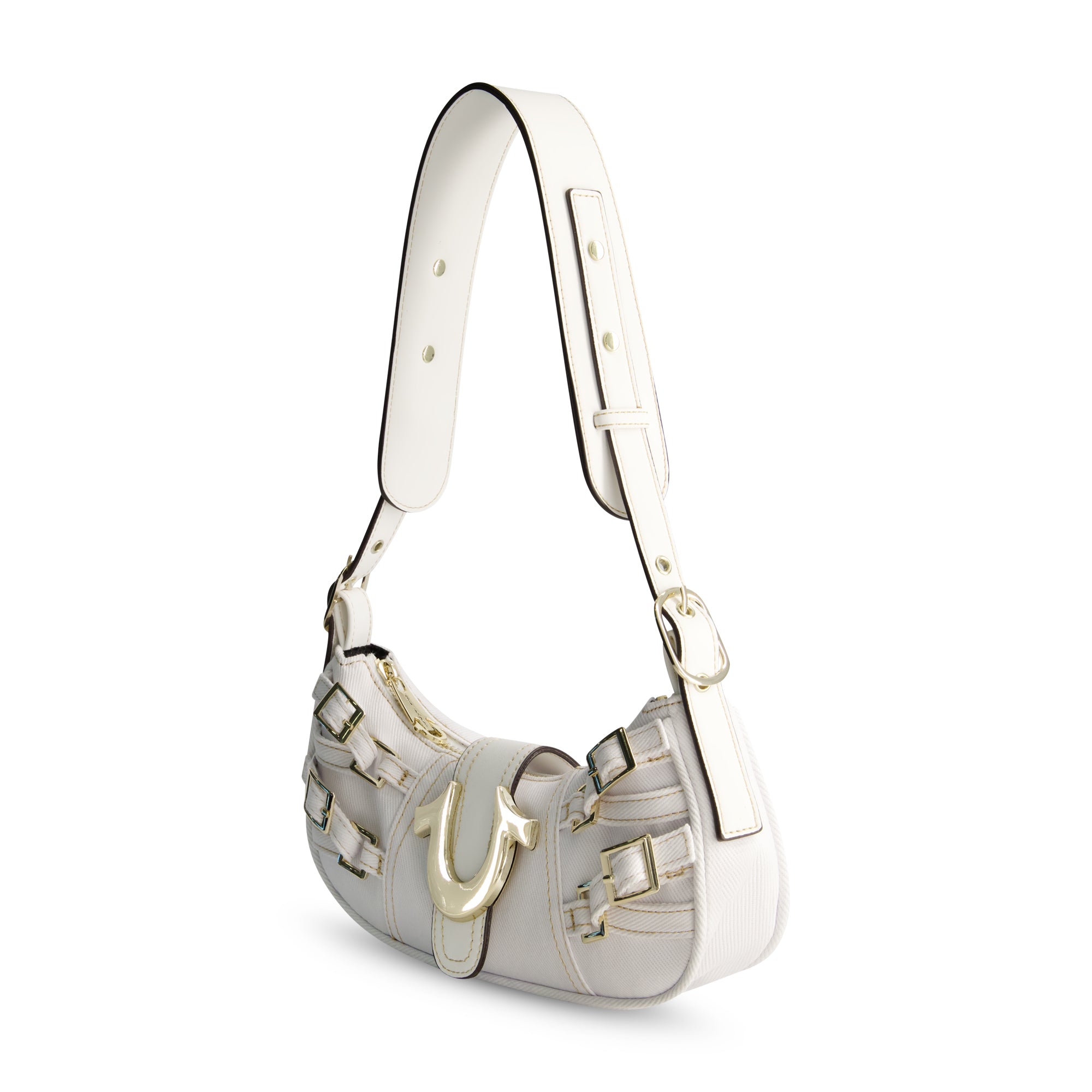 True Religion Multi-Strap Denim Shoulder Bag, WHITE