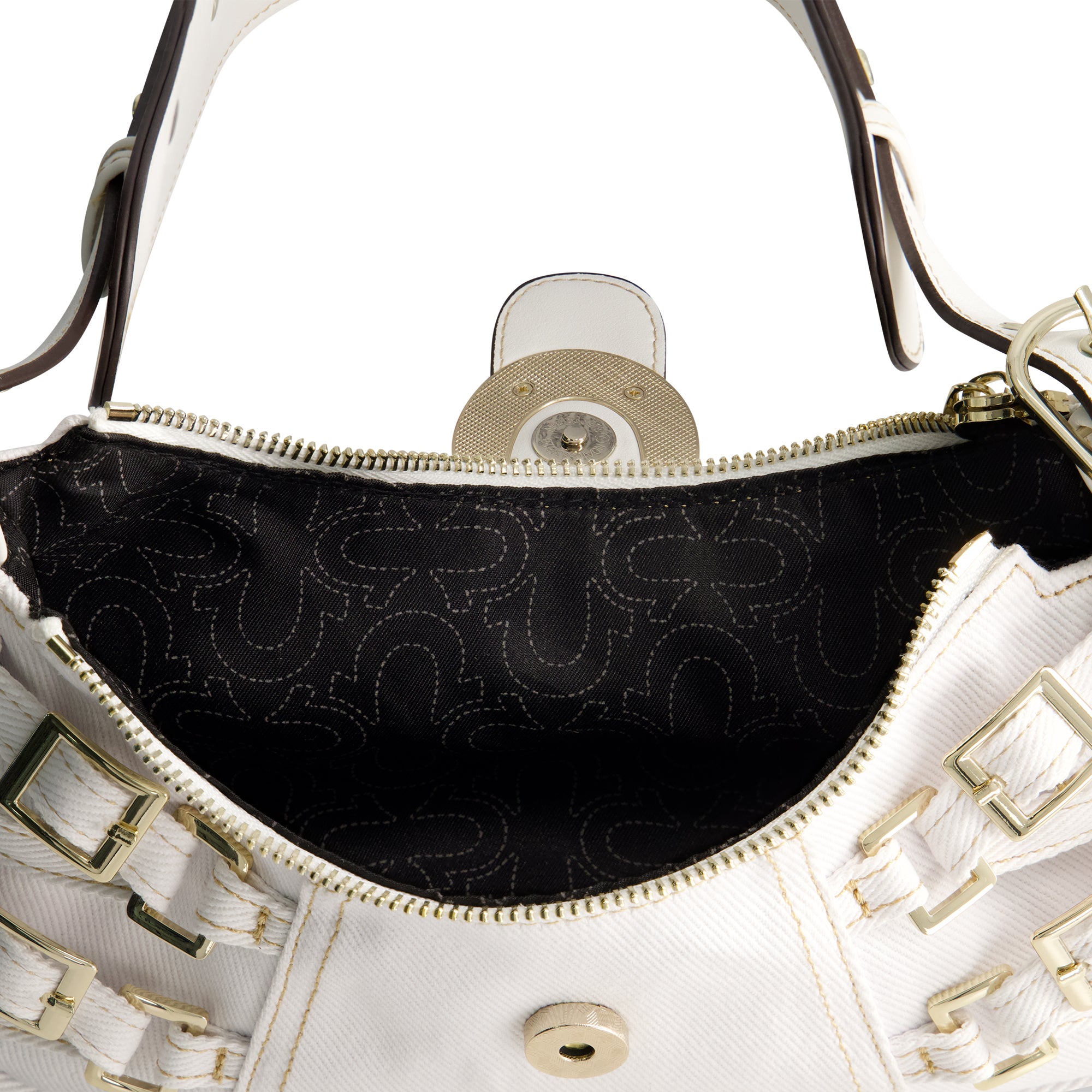 True Religion Multi-Strap Denim Shoulder Bag, WHITE