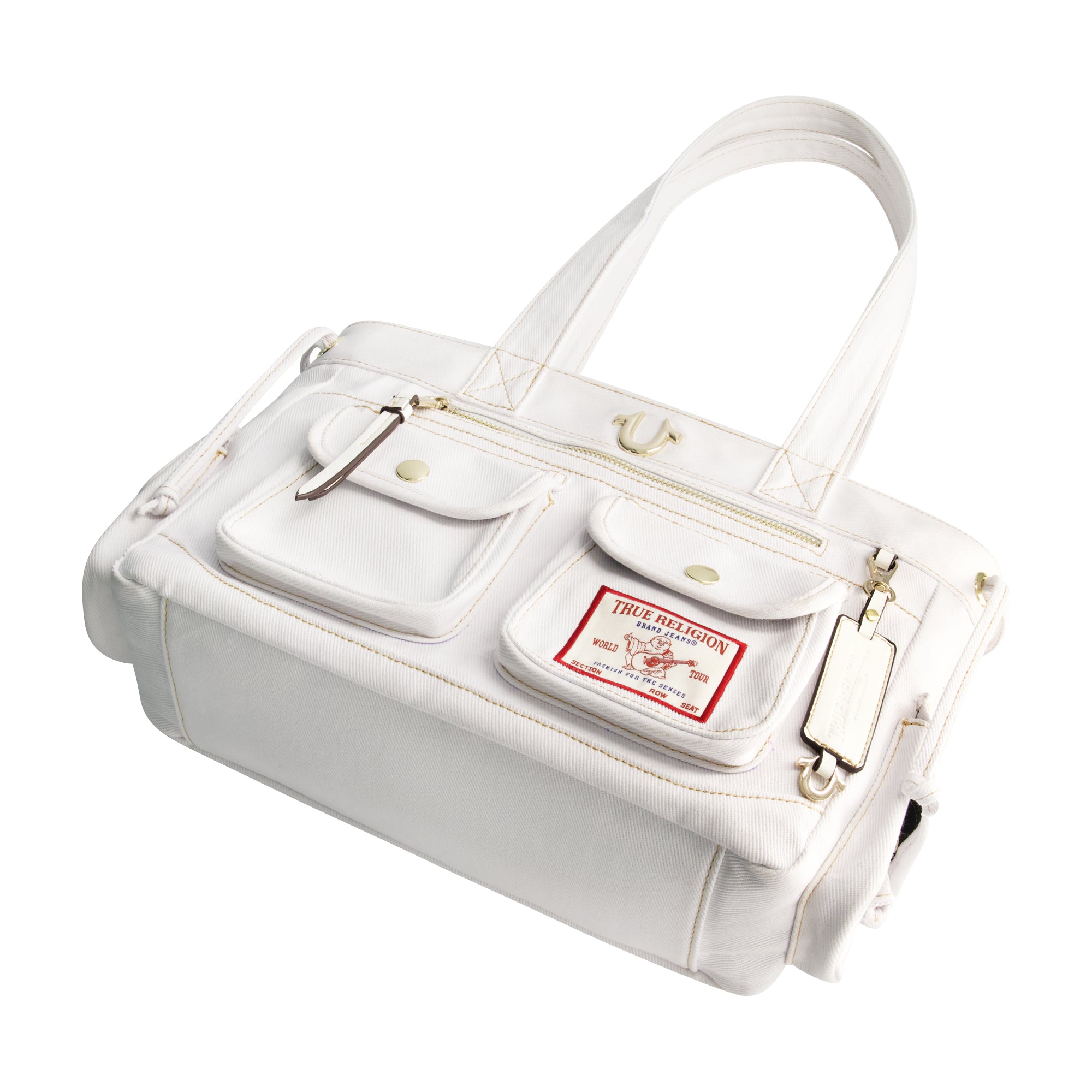 True Religion Multi-Pocket Denim Tote, WHITE