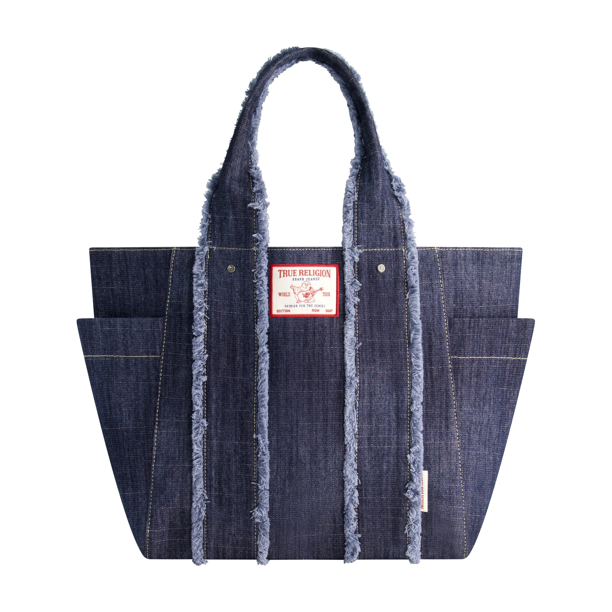 True Religion Frayed Handle Solid Denim Tote