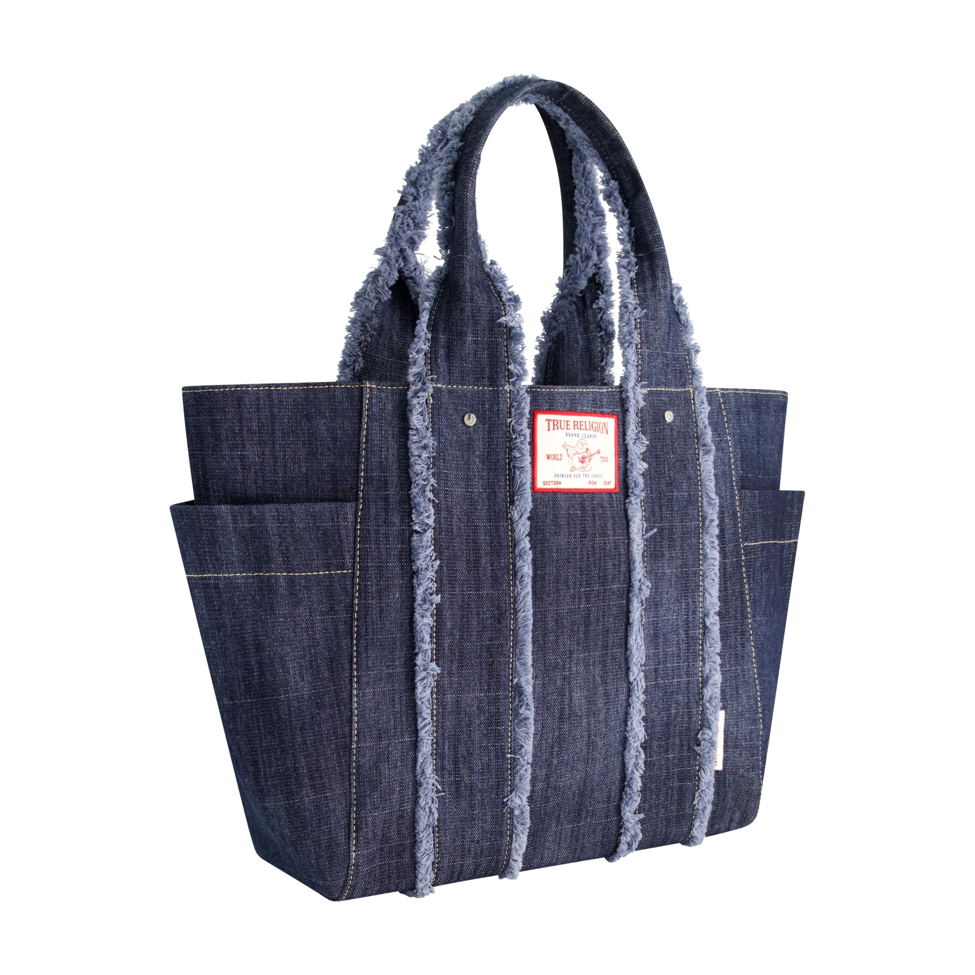 True Religion Frayed Handle Solid Denim Tote