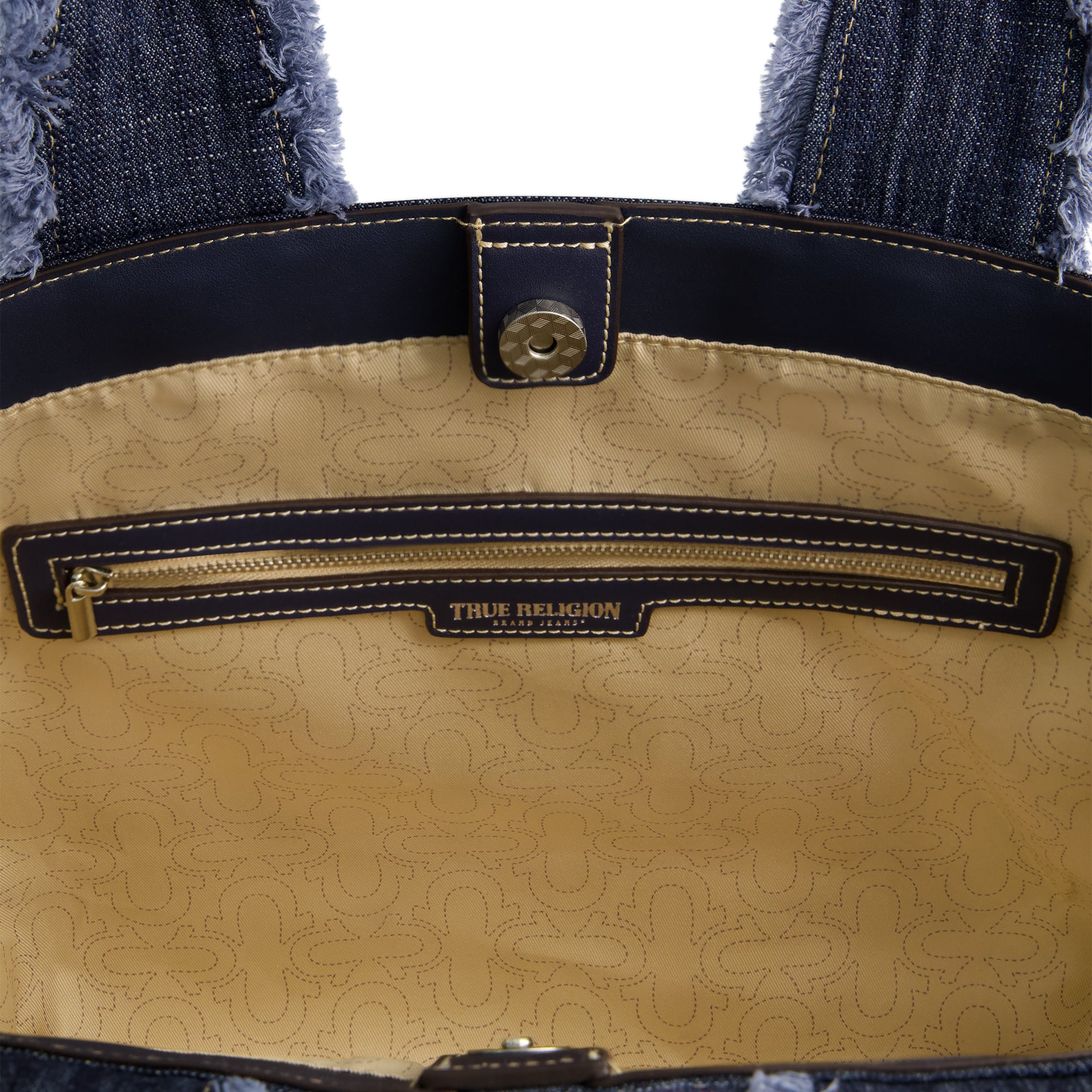 True Religion Frayed Handle Solid Denim Tote