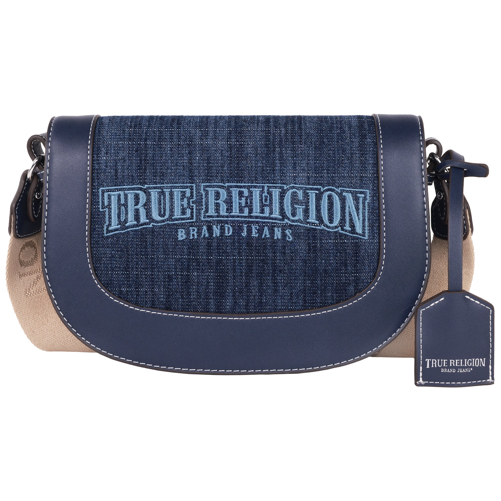 True Religion Dark Denim Logo Saddle Bag