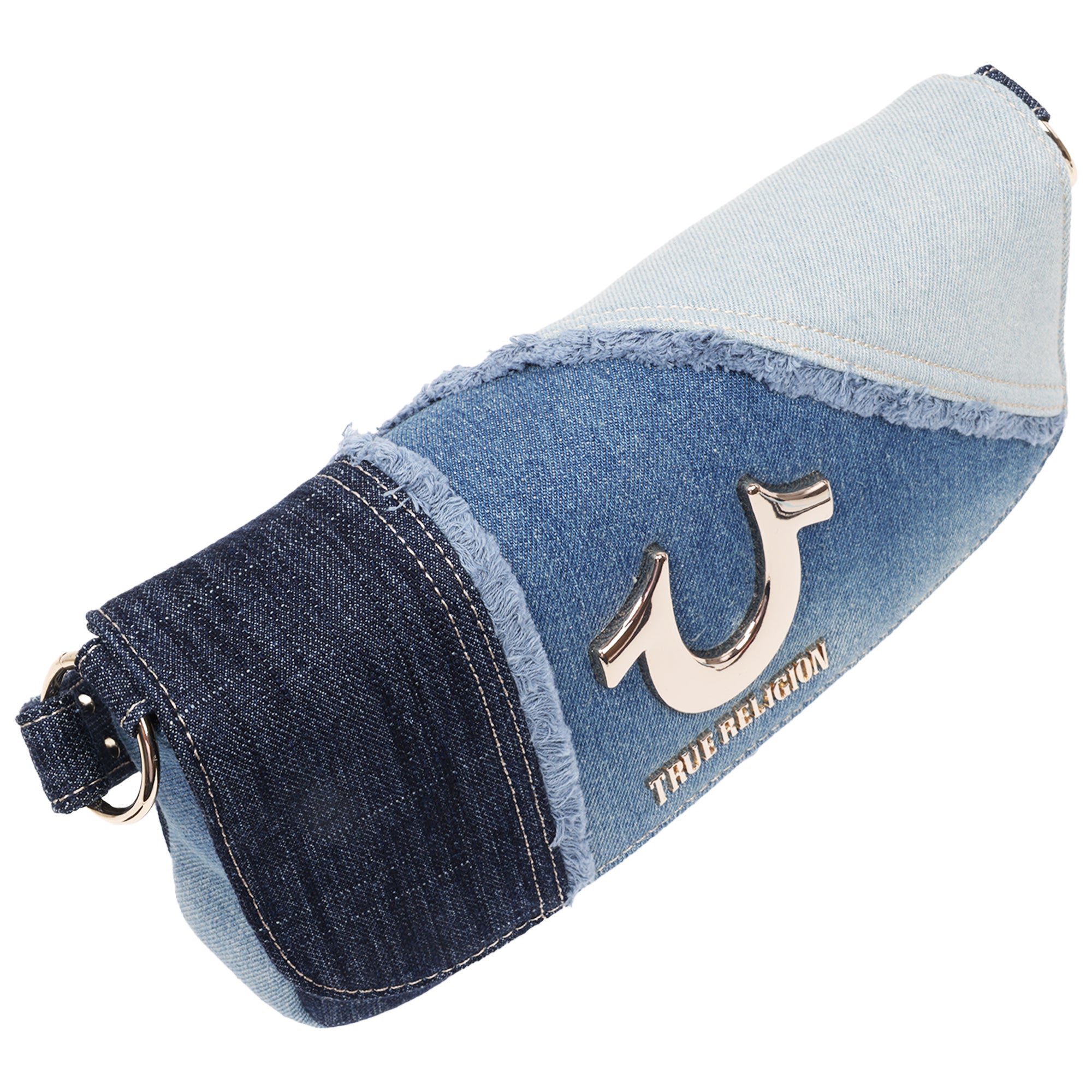True Religion Frayed Denim Horseshoe Hobo Bag