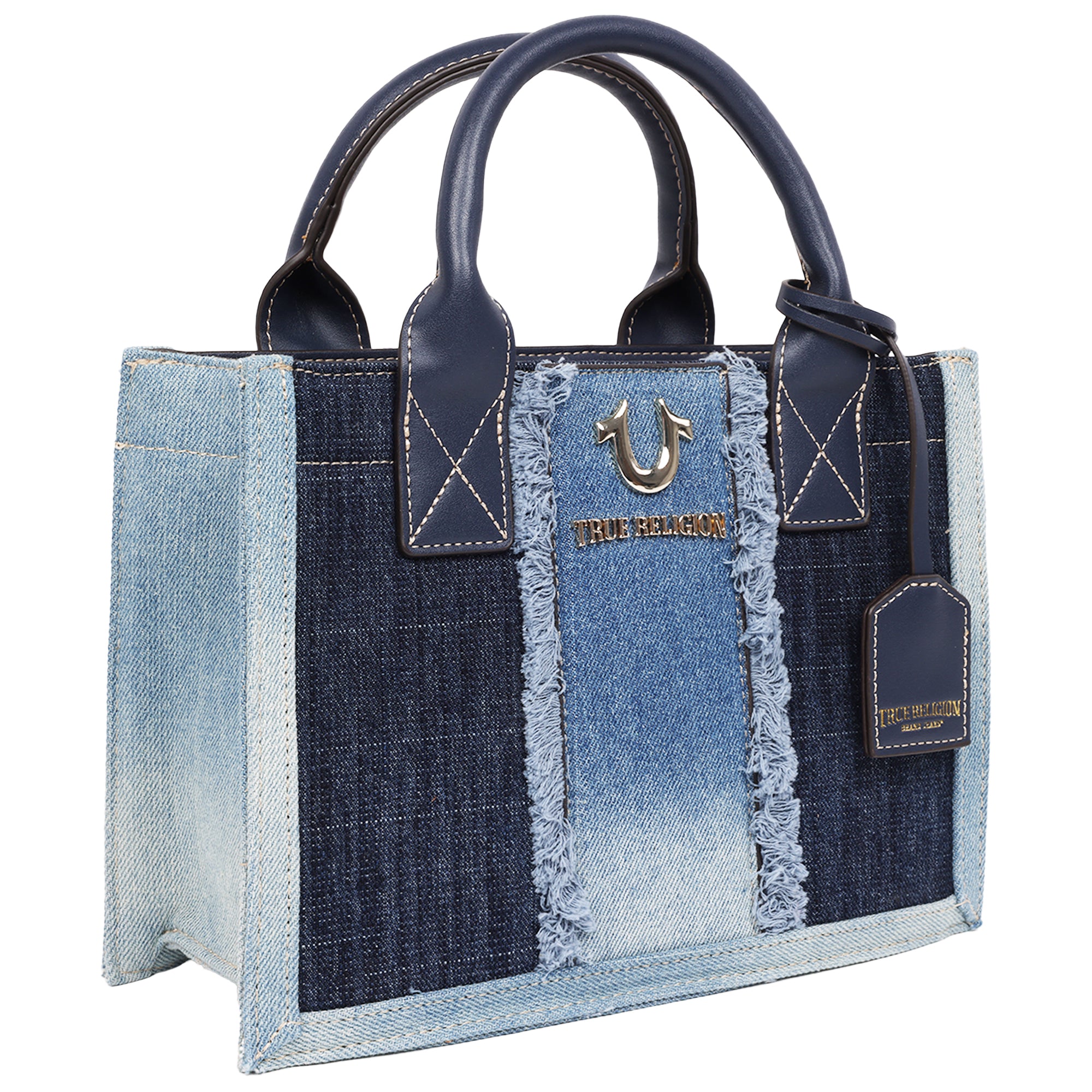 True Religion Frayed Denim Modern Tote with Removable Strap