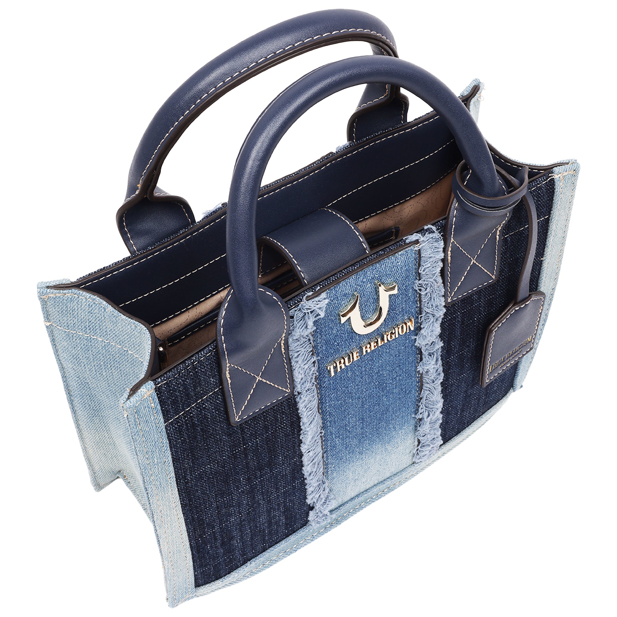 True Religion Frayed Denim Modern Tote with Removable Strap