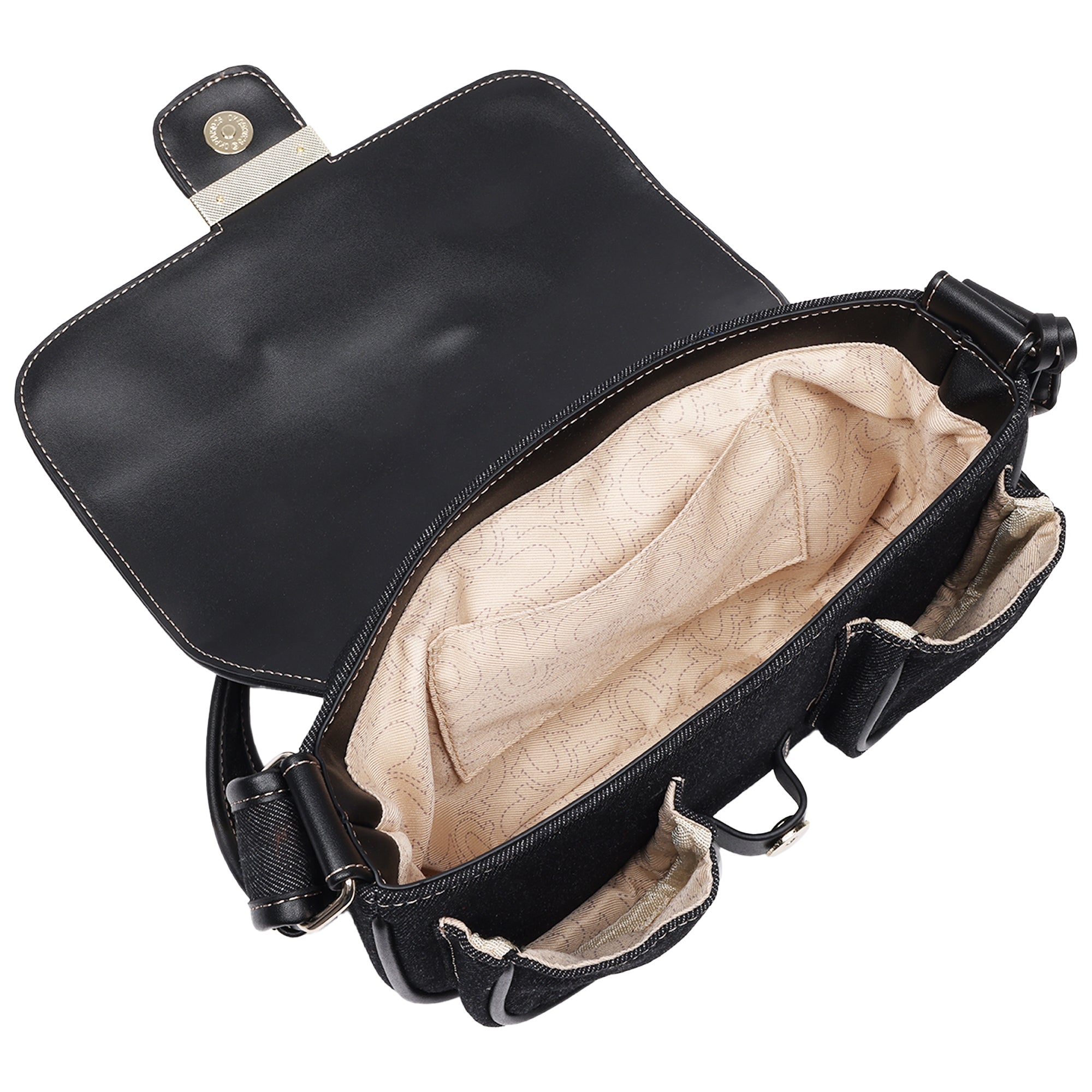 True Religion Double Pocket Denim Satchel with Horseshoe Hardware