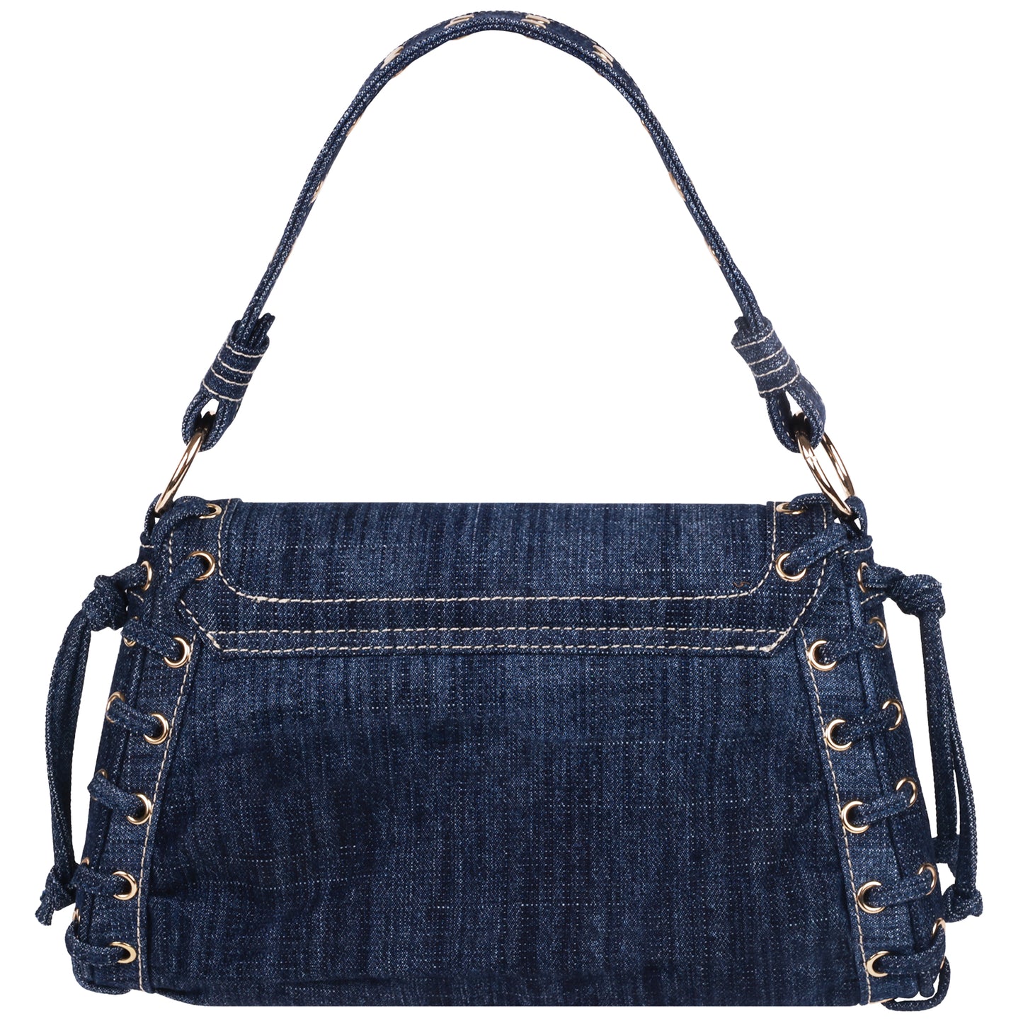 True Religion Studded Horseshoe Eyelet Denim Flap Bag